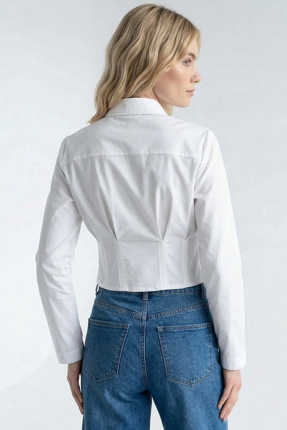 Long Sleeve Crop Shirt - WHITE