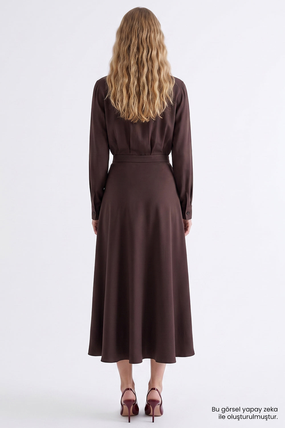 High Waisted Lined Satin Skirt - BROWN