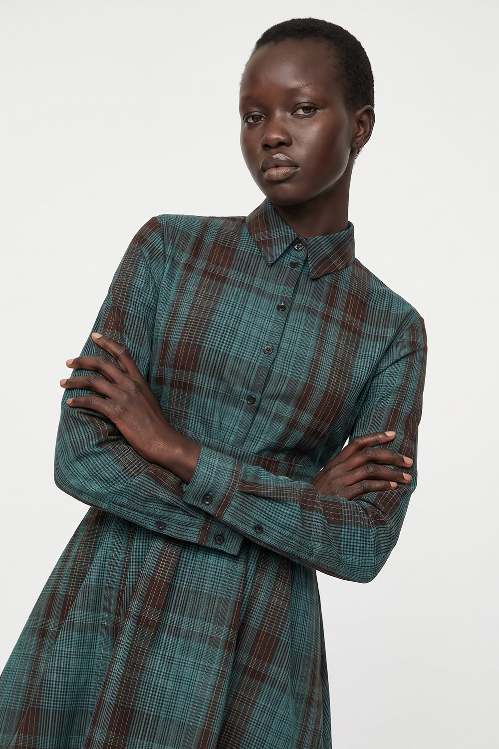 Long Sleeve Mini Dress with Waist Detail - MULTICOLOR