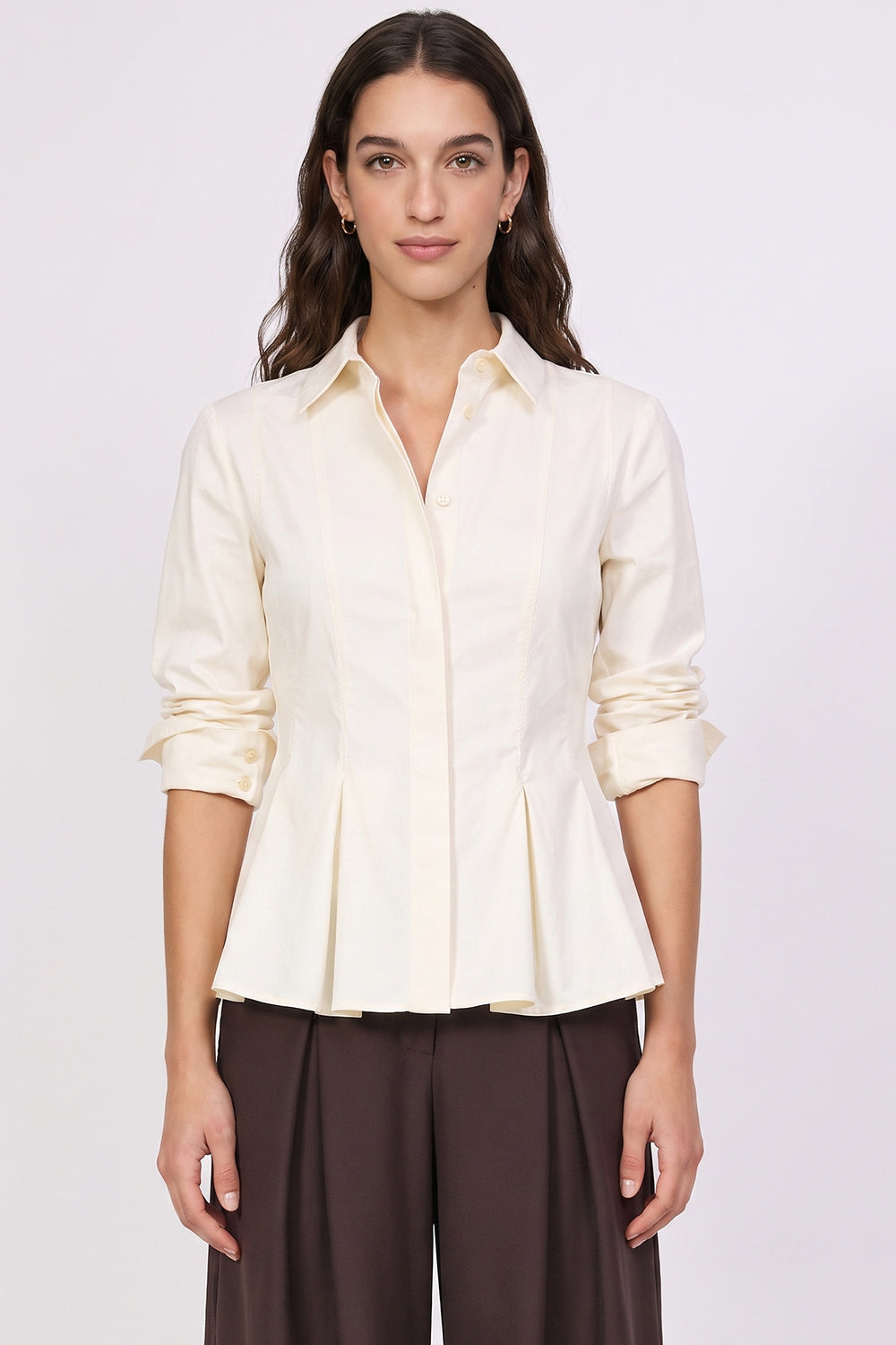 Fitted Pleated Long Sleeve Shirt - ECRU