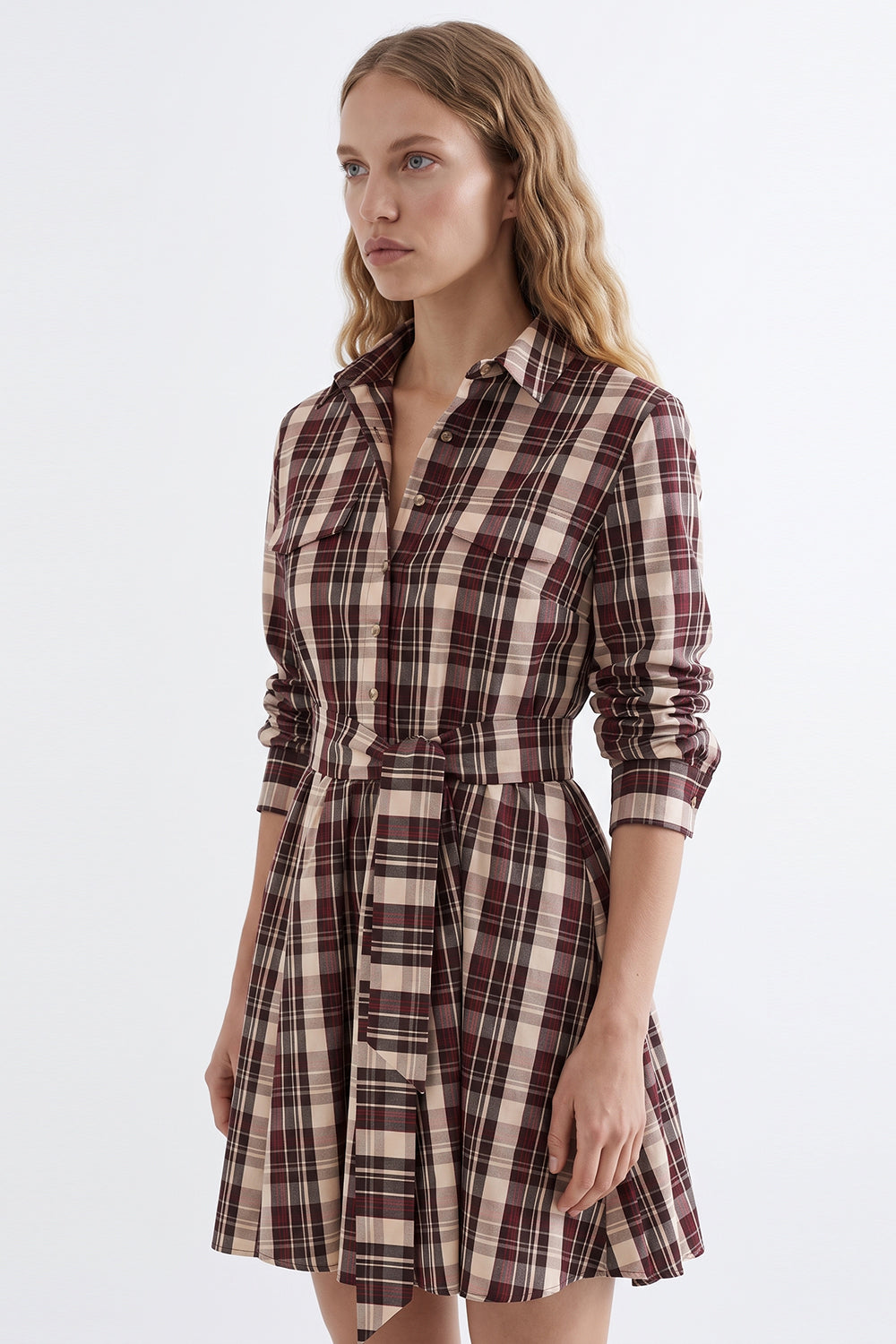 Ruched Waist Mini Dress with Belt and Zipper - MULTICOLOR