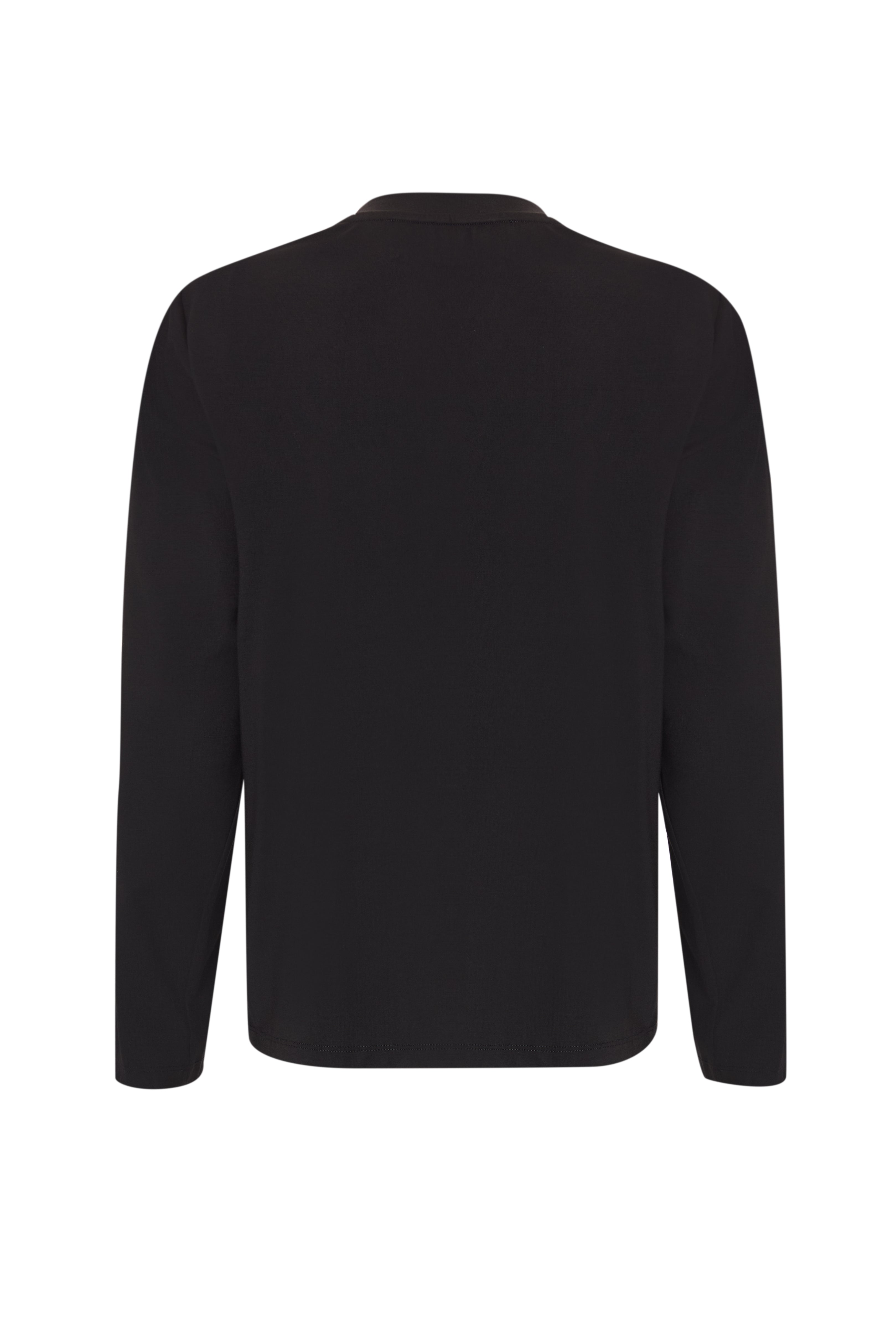 Crew Neck Long Sleeve Black Embroidered Woven Blouse