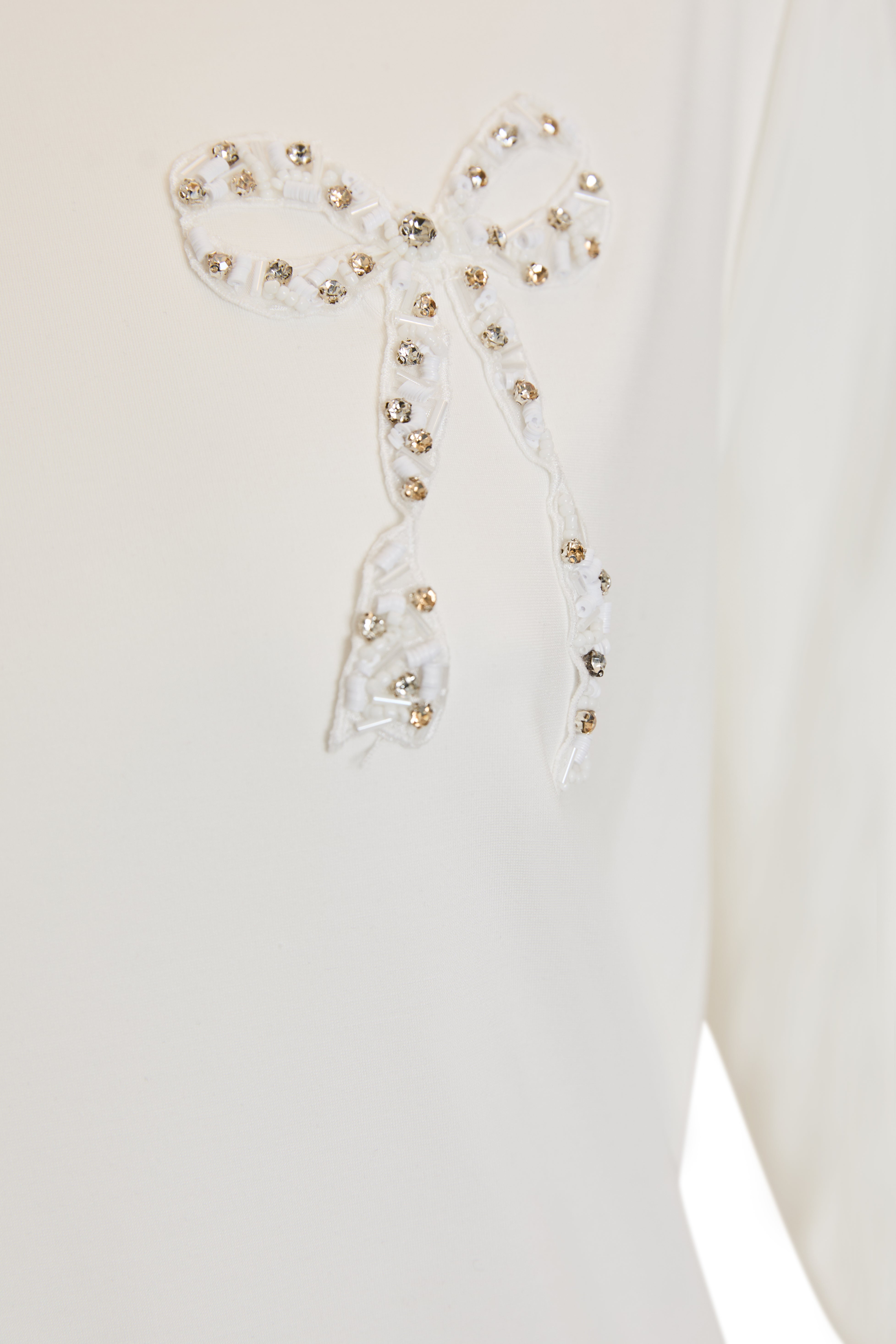 Crew Neck Embroidered Woven Blouse - Ecru