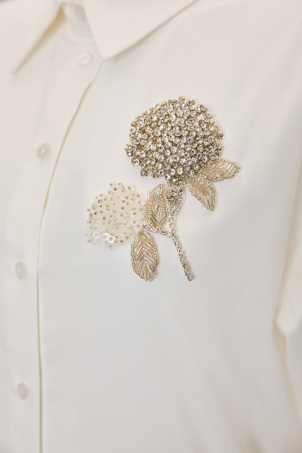Regular Floral Bead Embellished Shirt - Ecru