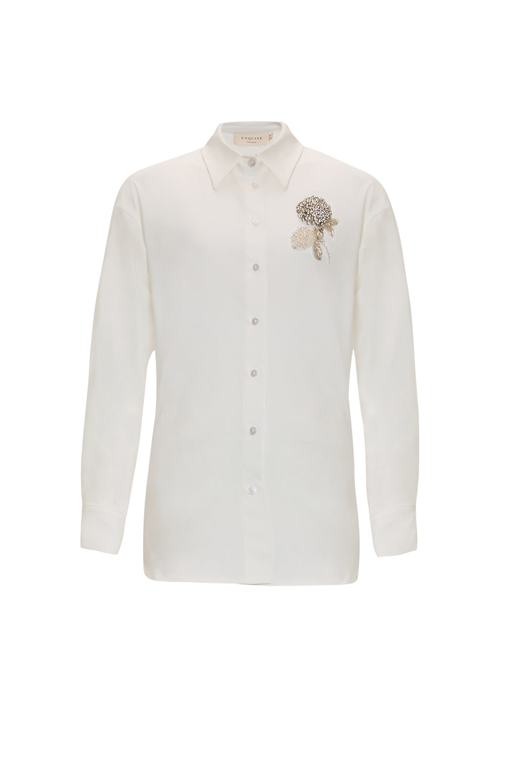 Elegant Long Sleeve Shirt with Floral Bead Embellishments