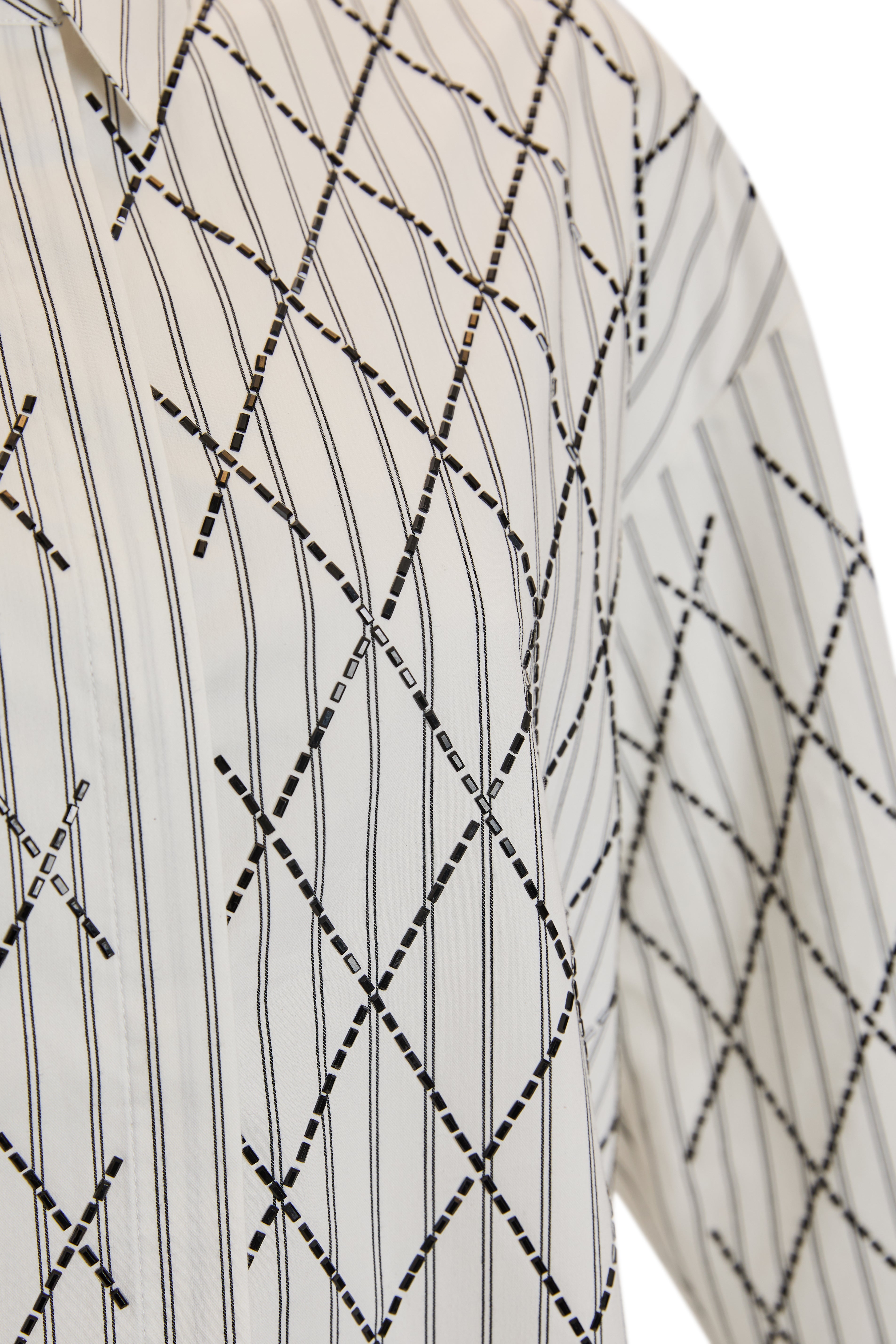 Long Sleeve Regular Woven Shirt with Geometric Embroidery Details