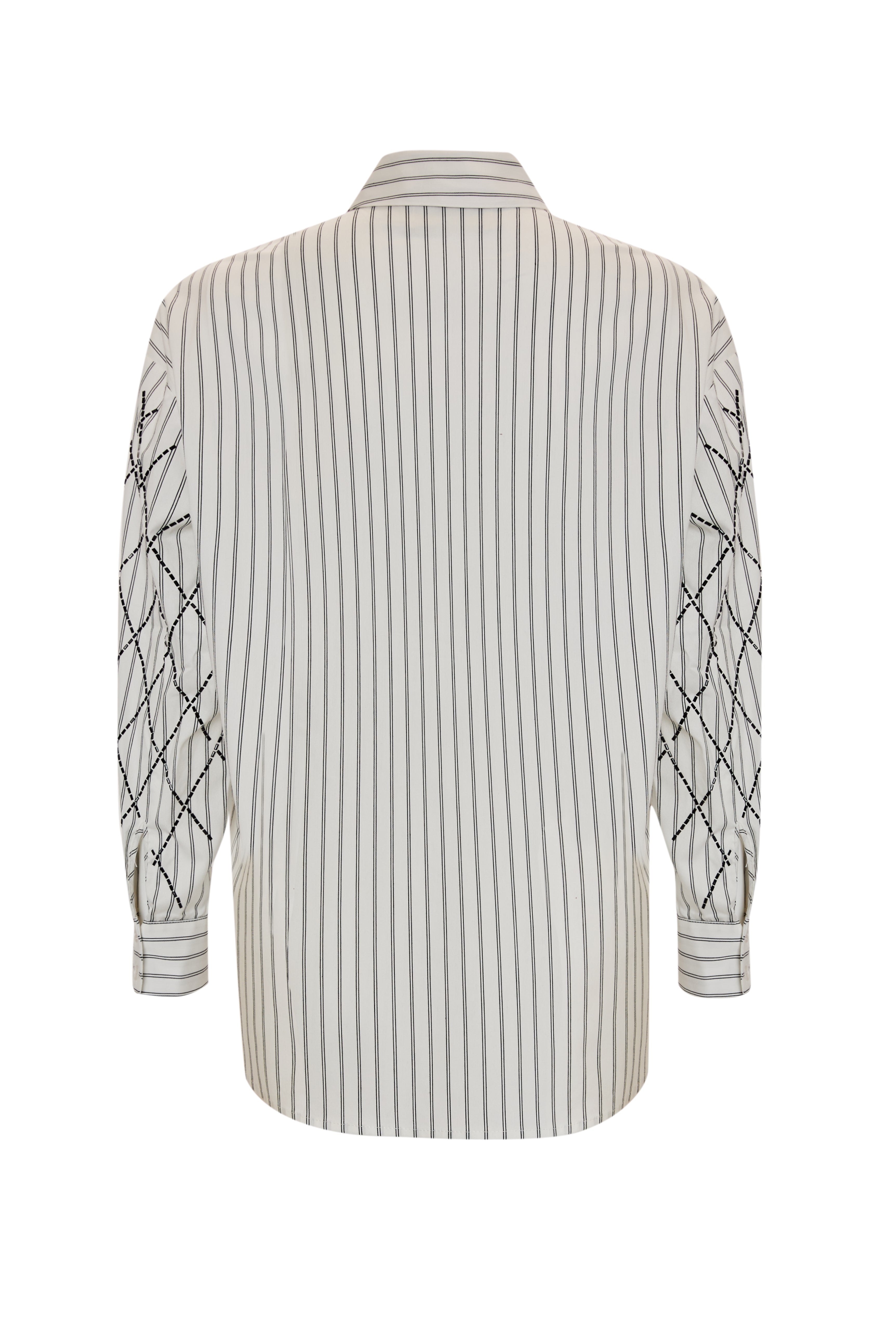 Long Sleeve Regular Woven Shirt with Geometric Embroidery Details