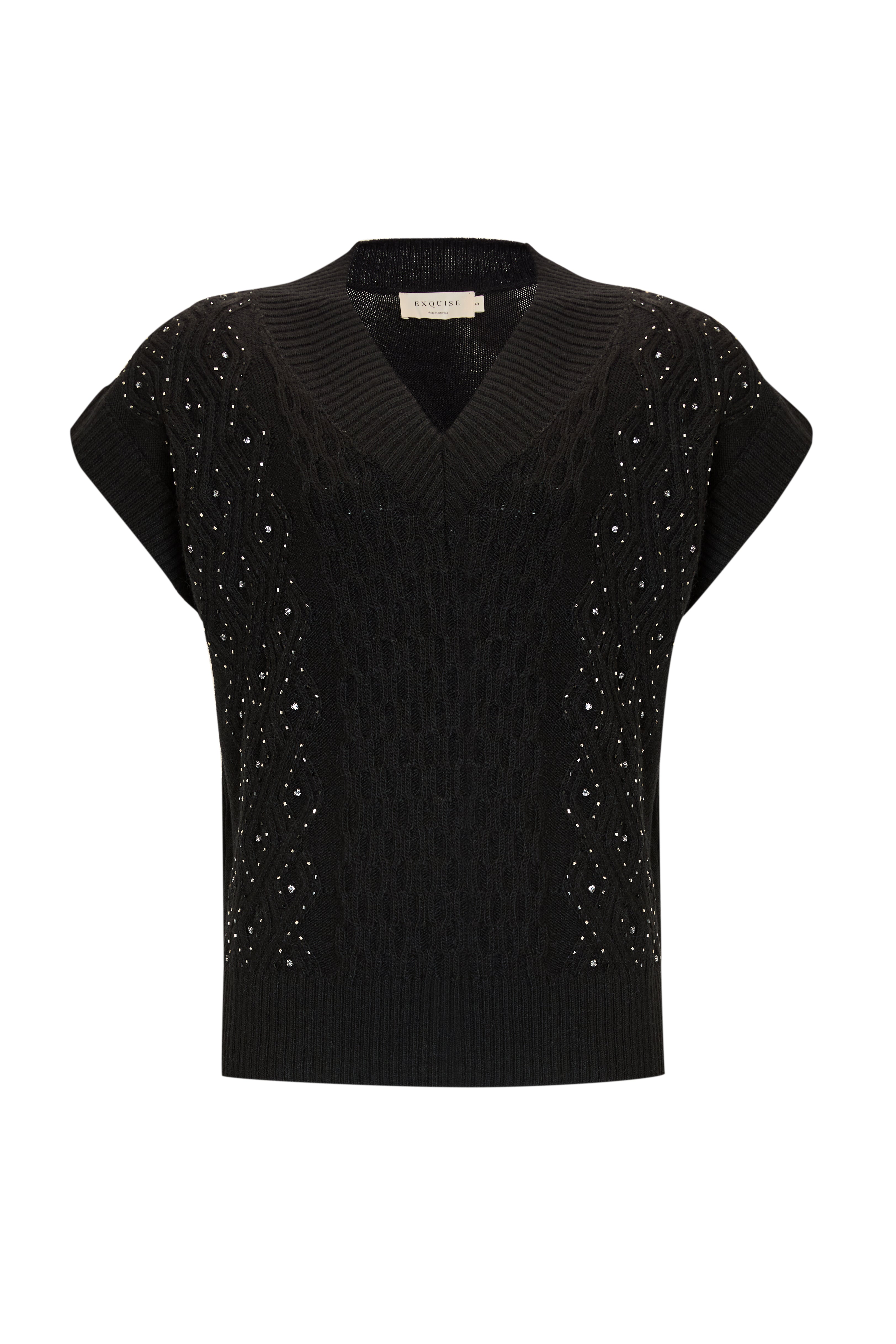 Adoria Black V-Neck Cable Knit Sweater