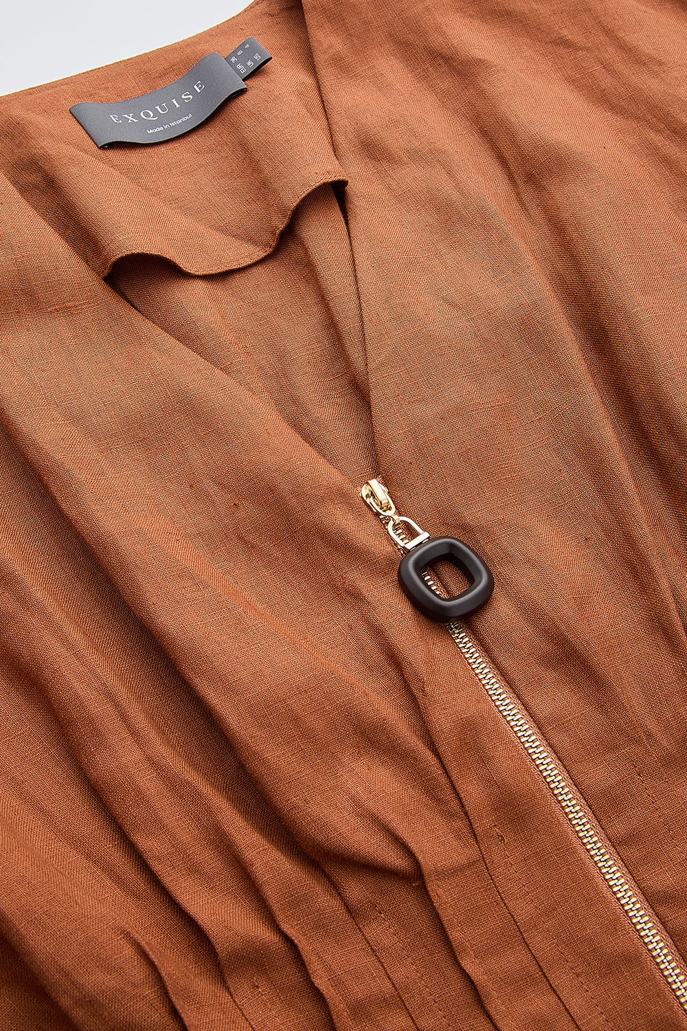 Short Sleeve Linen Mini Dress - BROWN