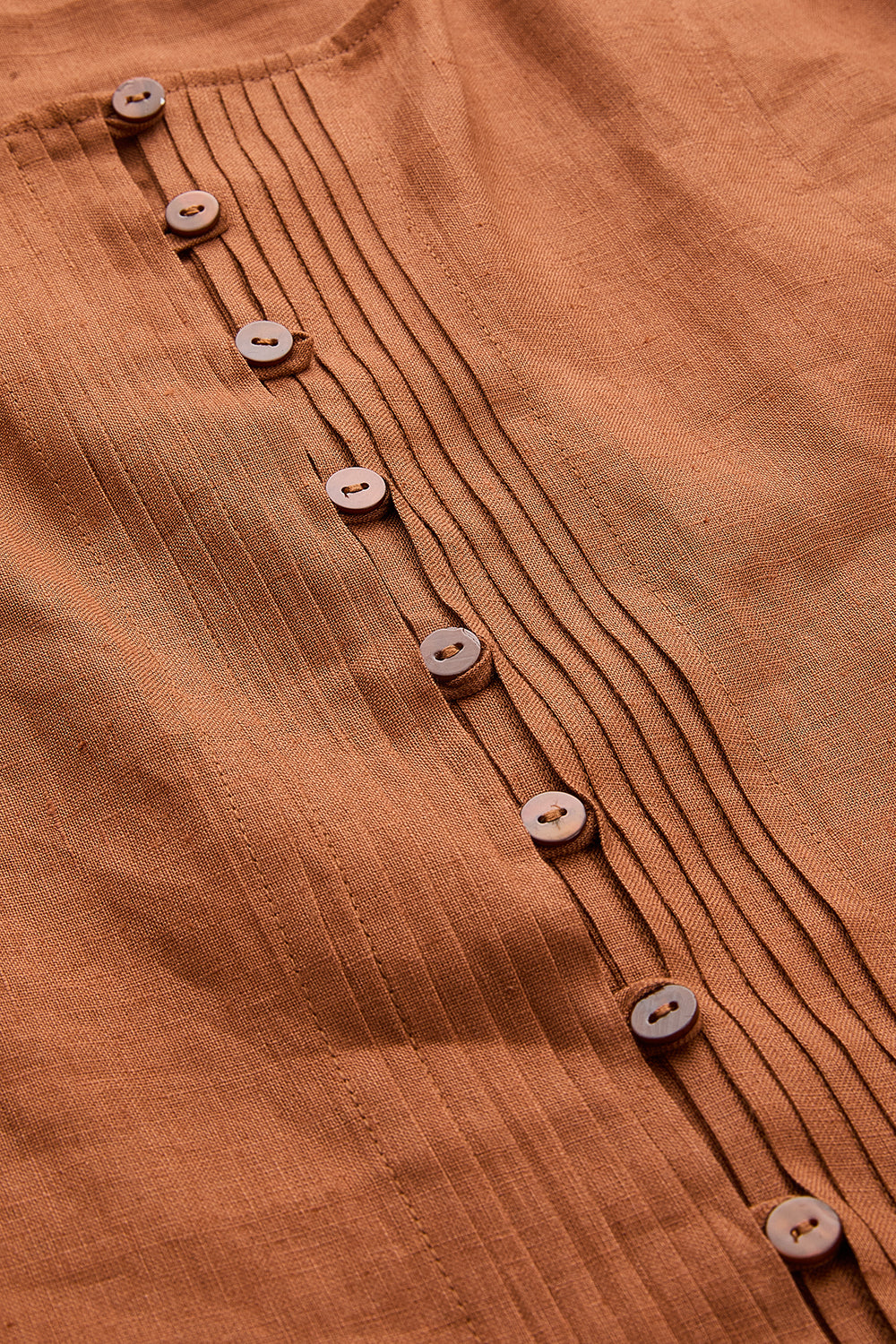 Edna Square Neck Linen Shirt - BROWN