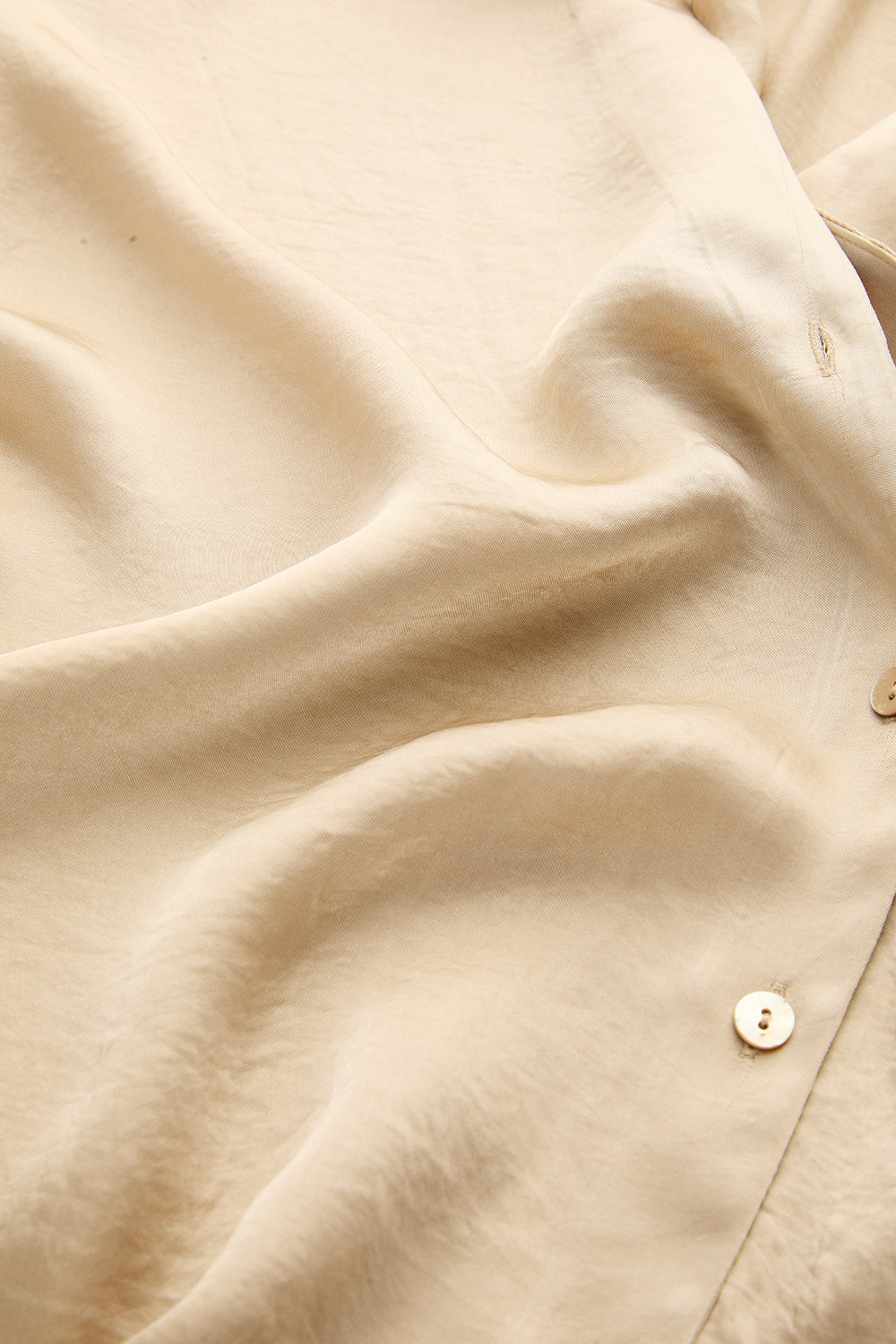 Collared Dropped Sleeve Satin Blouse - BEIGE