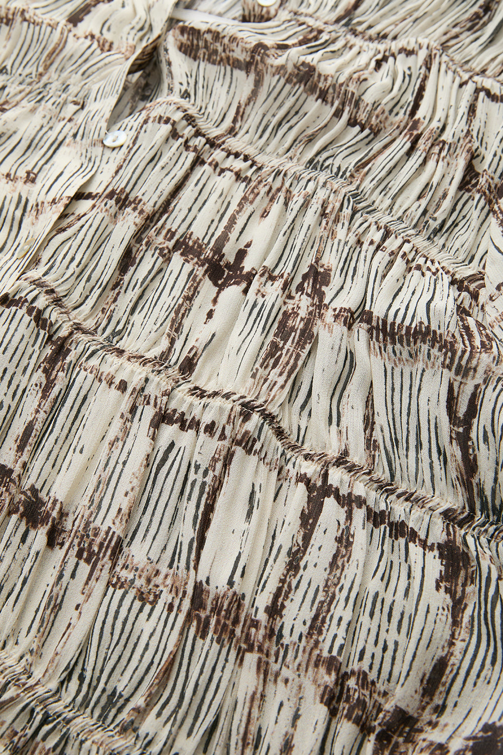Ruched Stand Collar Lined Chiffon Shirt - ECRU BROWN