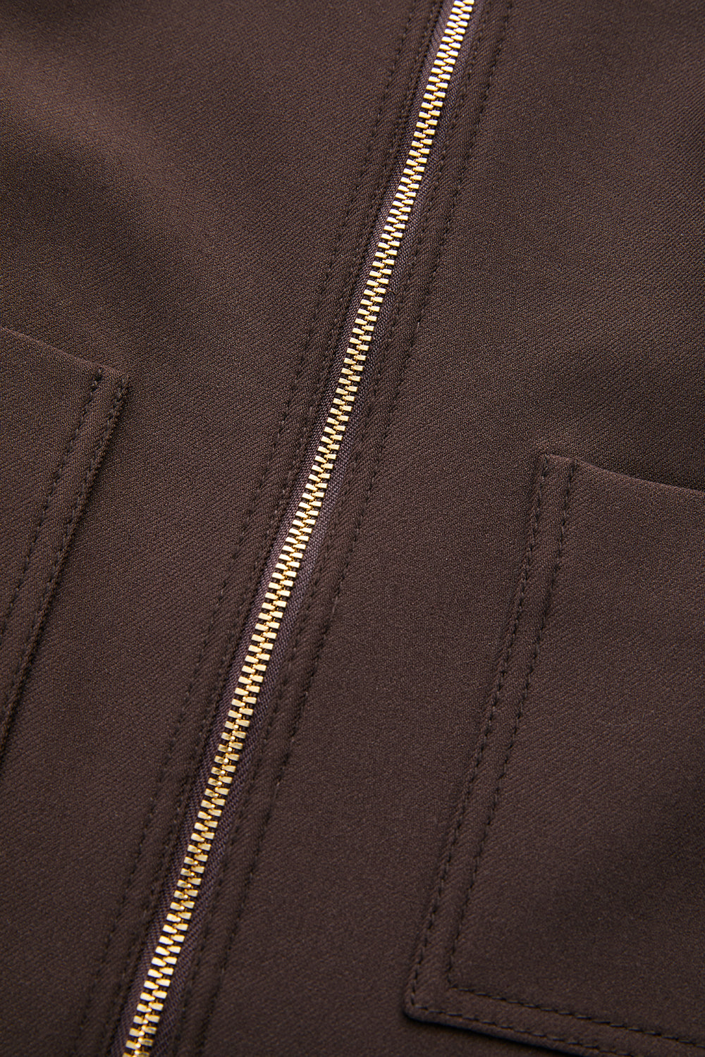 Cropped Jacket with Zipper Detail and Pockets - BROWN