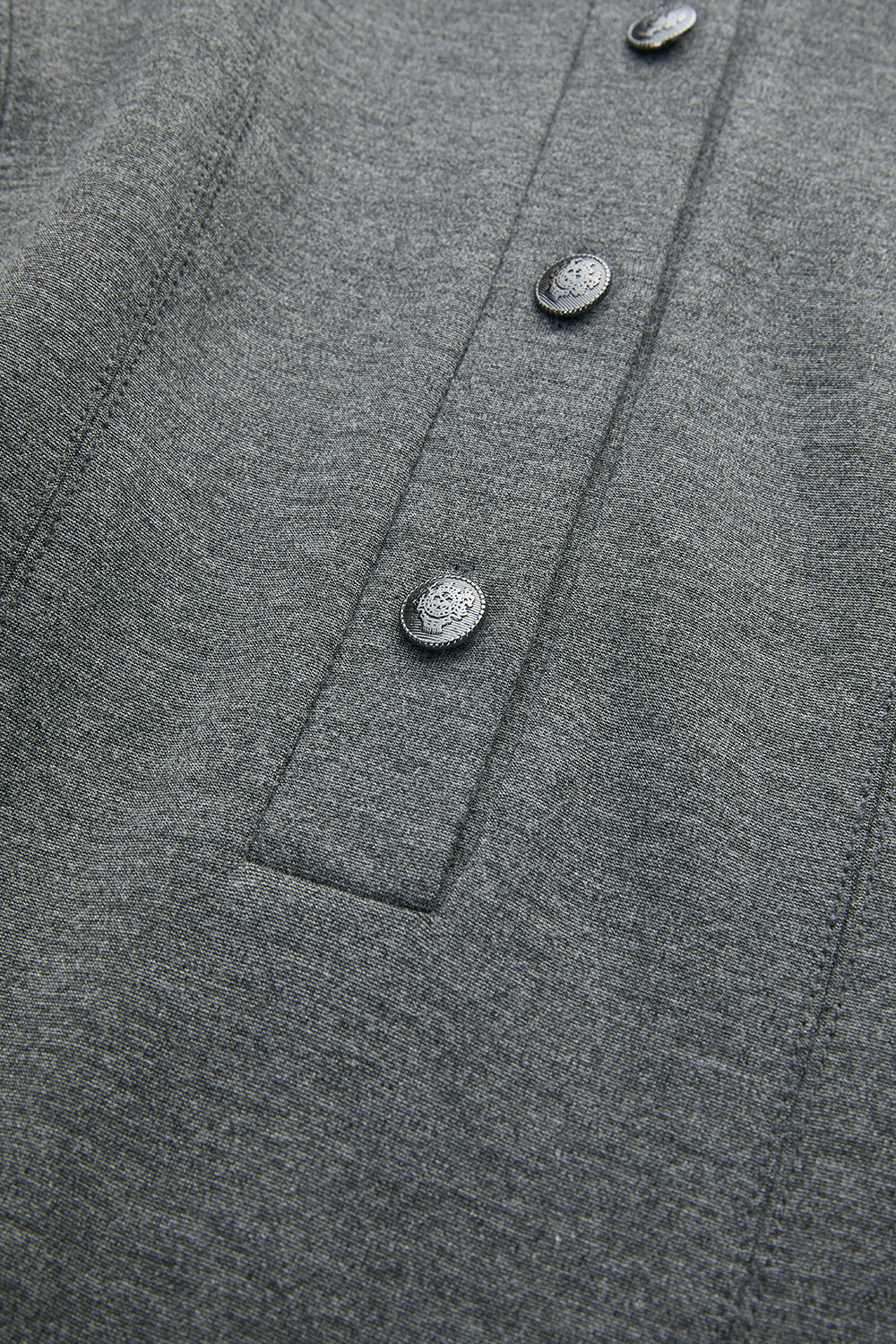 Long Sleeve Knit Dress with Zipper and Pockets - GREY MELANGE
