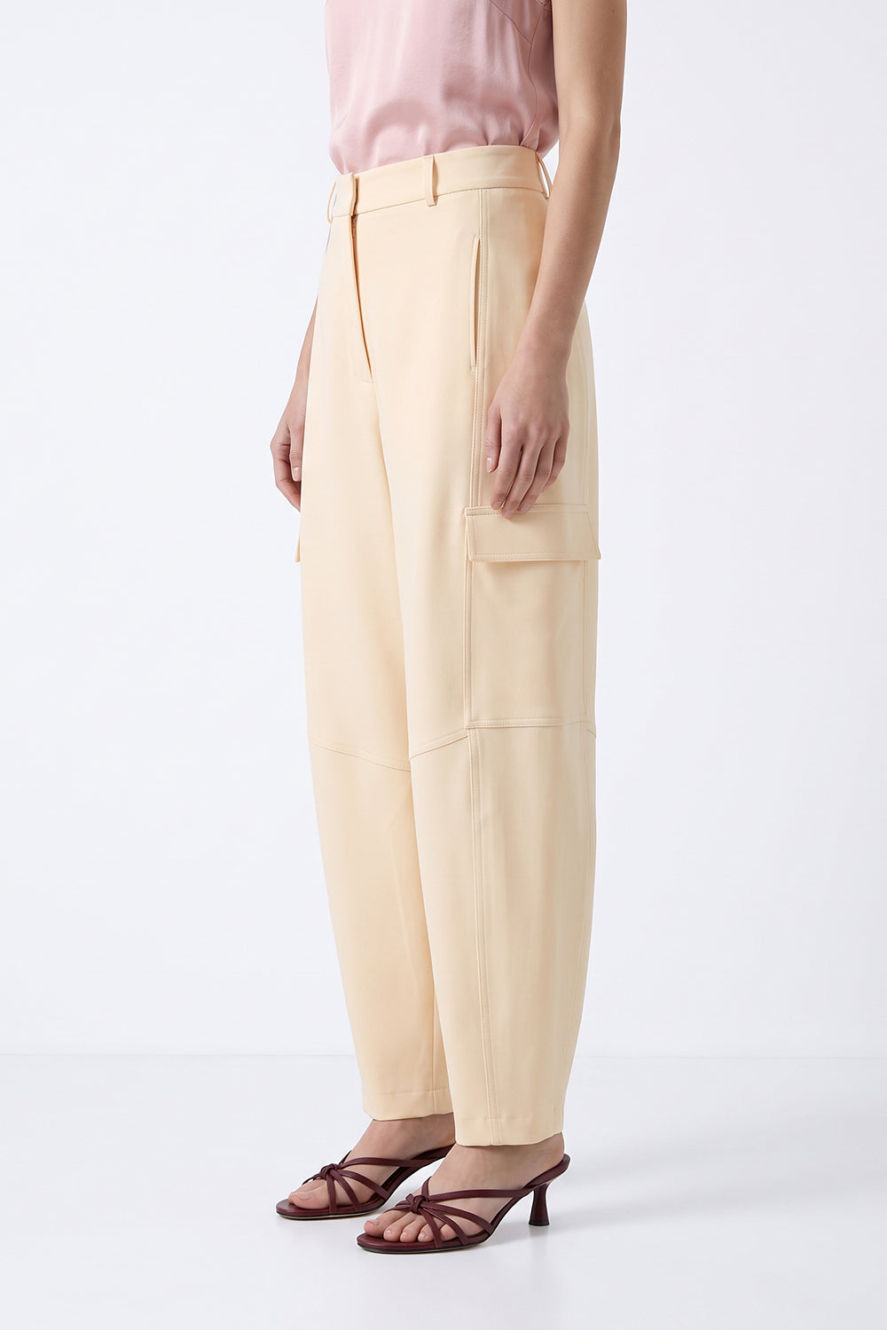 High-Waisted Cargo Pocket Balloon Trousers - CREAM