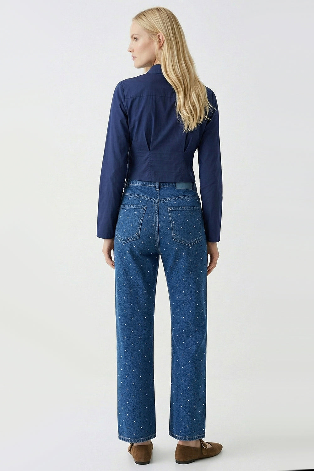 High Waisted Wide Leg Denim Jeans - INDIGO