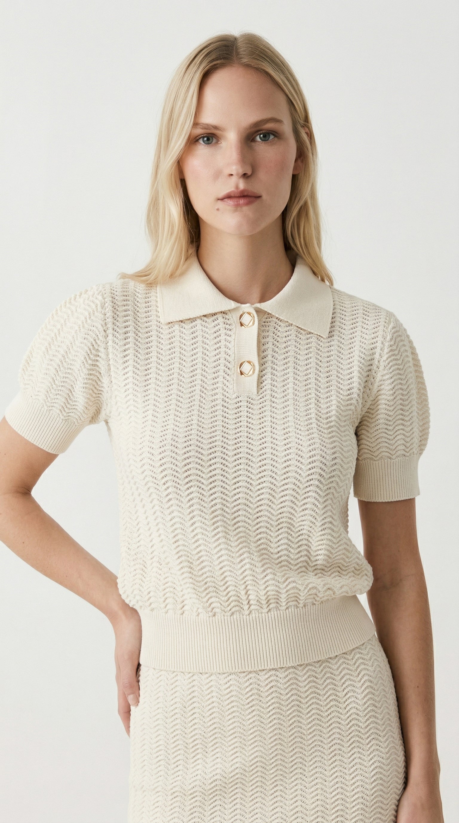 Rachael Polo Knit Blouse - BEIGE