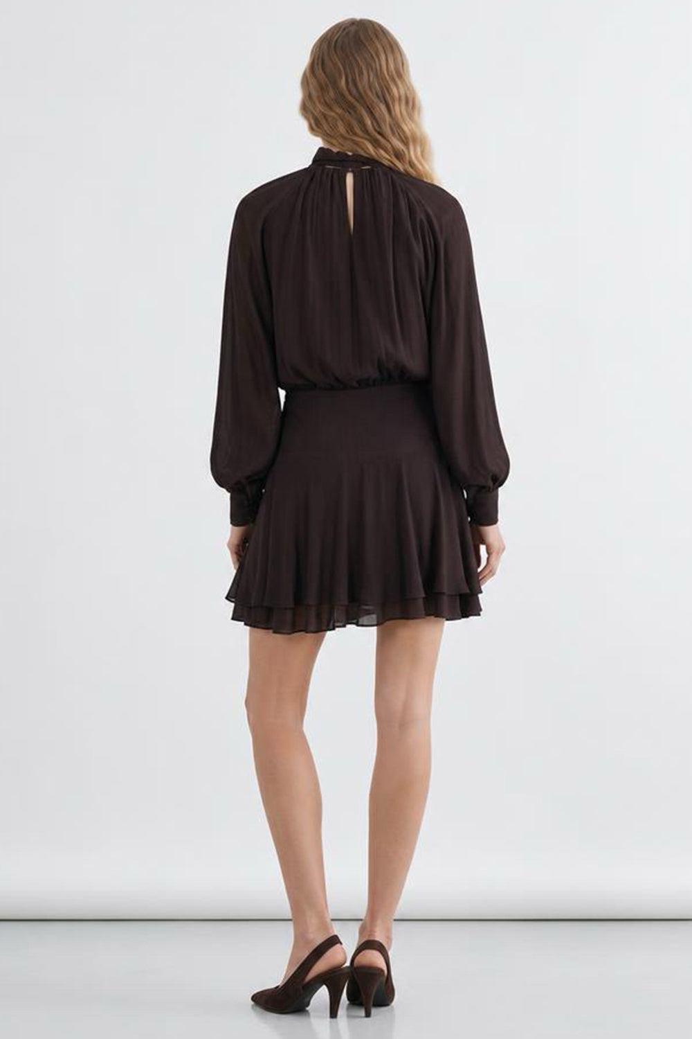 Foulard Detail Fitted Mini Dress - BROWN