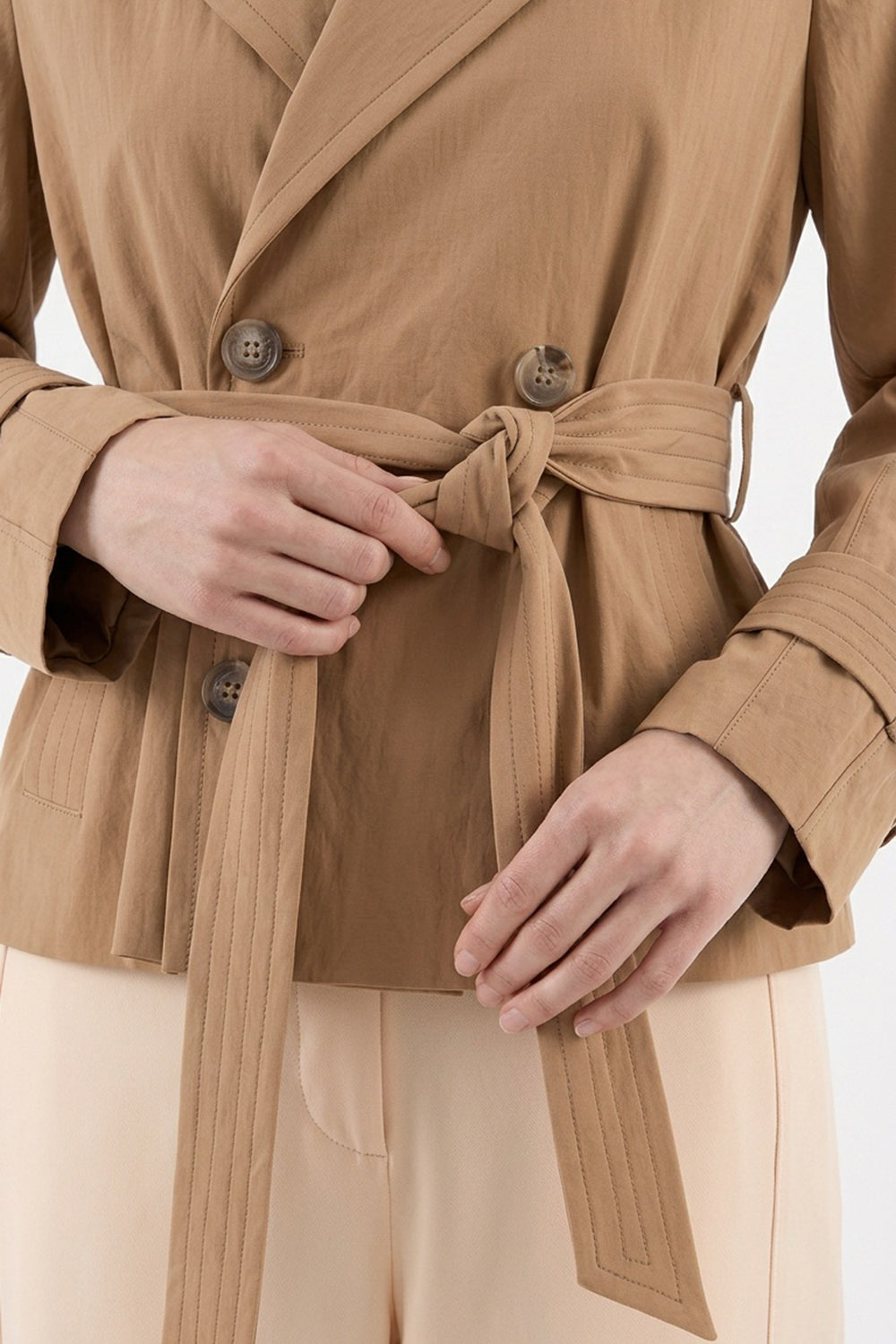 Lined Wrap Trench Coat with Belted Waist - CAMEL