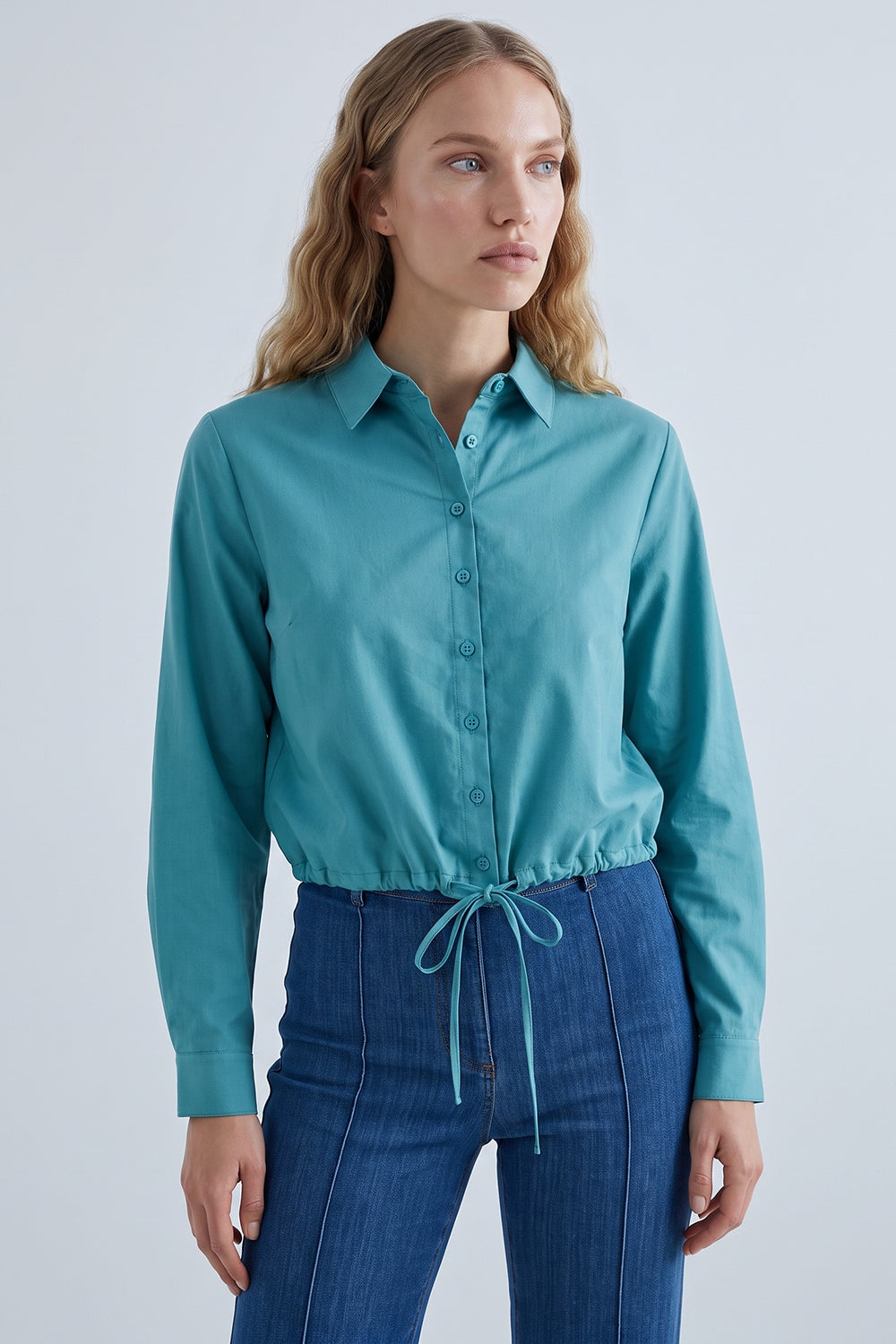 Long Sleeve Shirt with Elastic Waist - BLUE