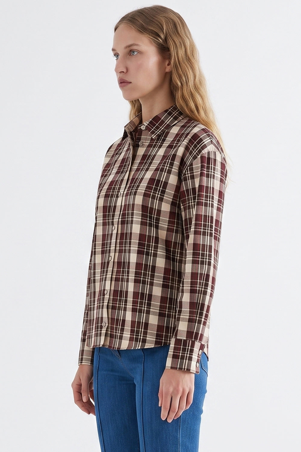 Long Sleeve Snap Button Shirt with Back Pleats - MULTICOLOR