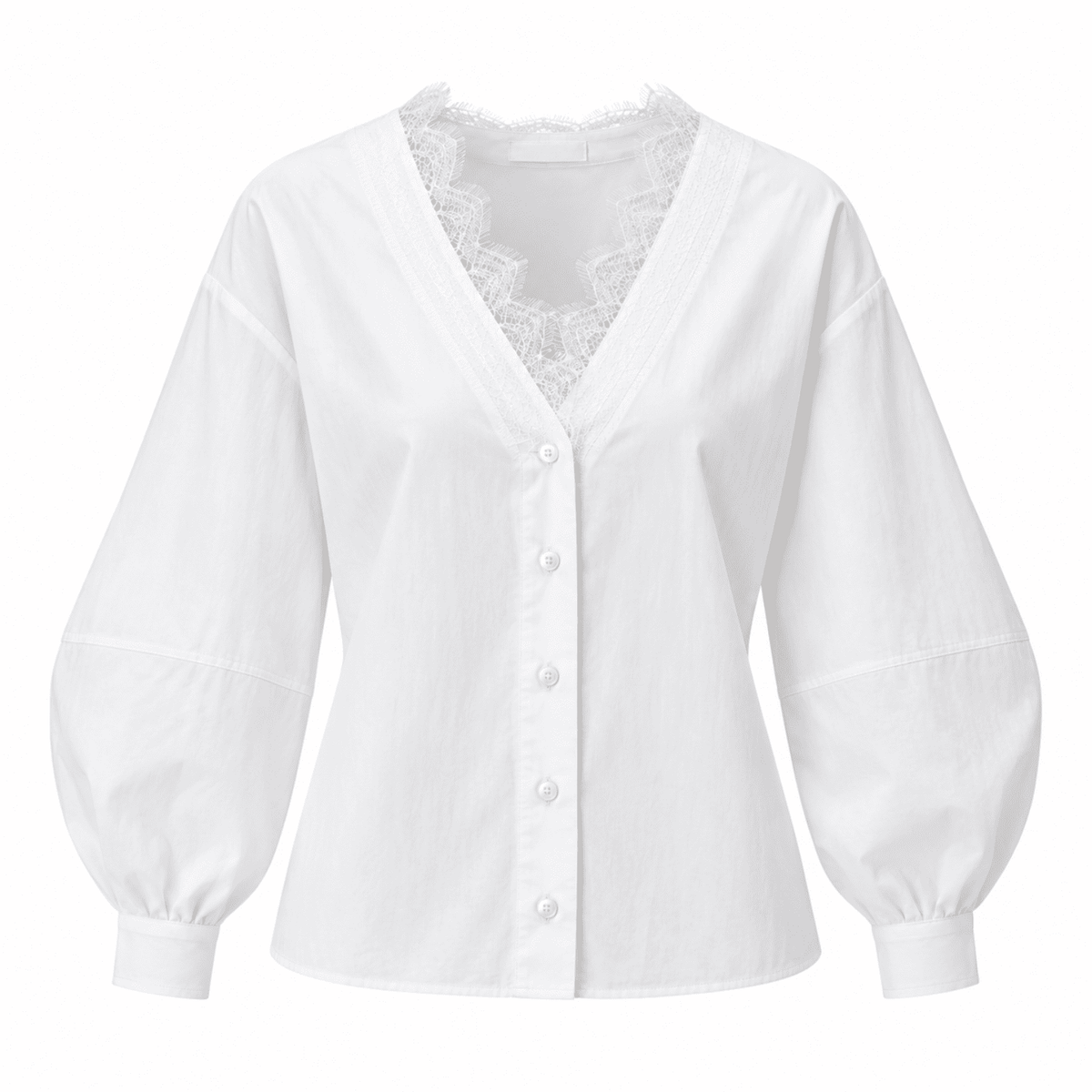 Kinsey V-Neck Lace Detail Poplin Shirt - Bone