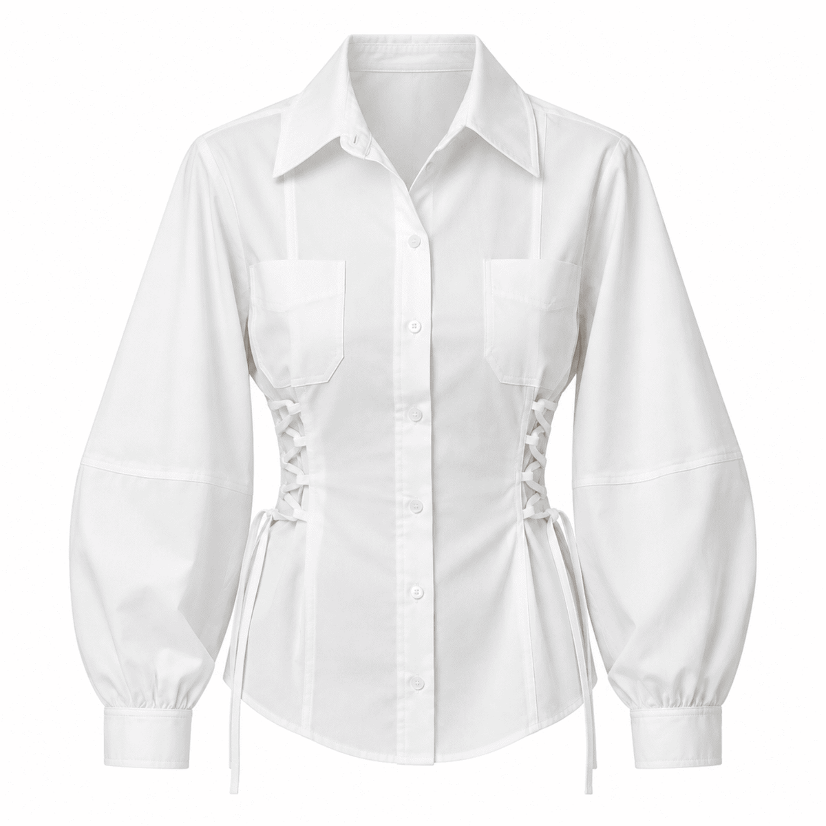 Arcene Fitted Waist Balloon Sleeve Shirt - Bone