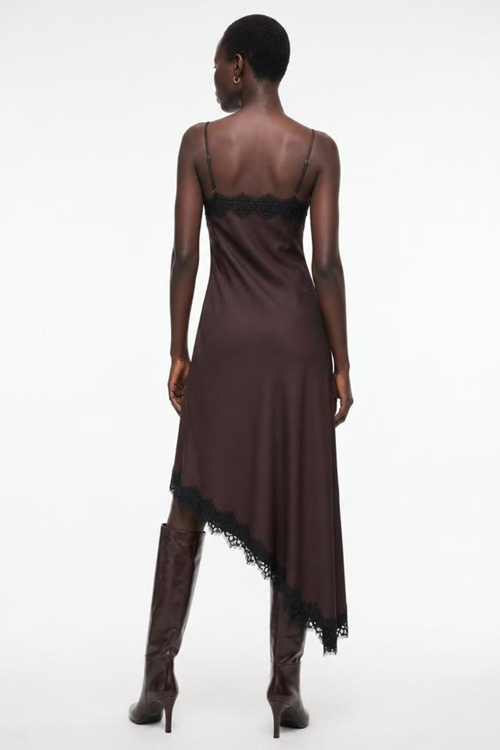 Satin Fitted Dress with Adjustable Straps - BROWN