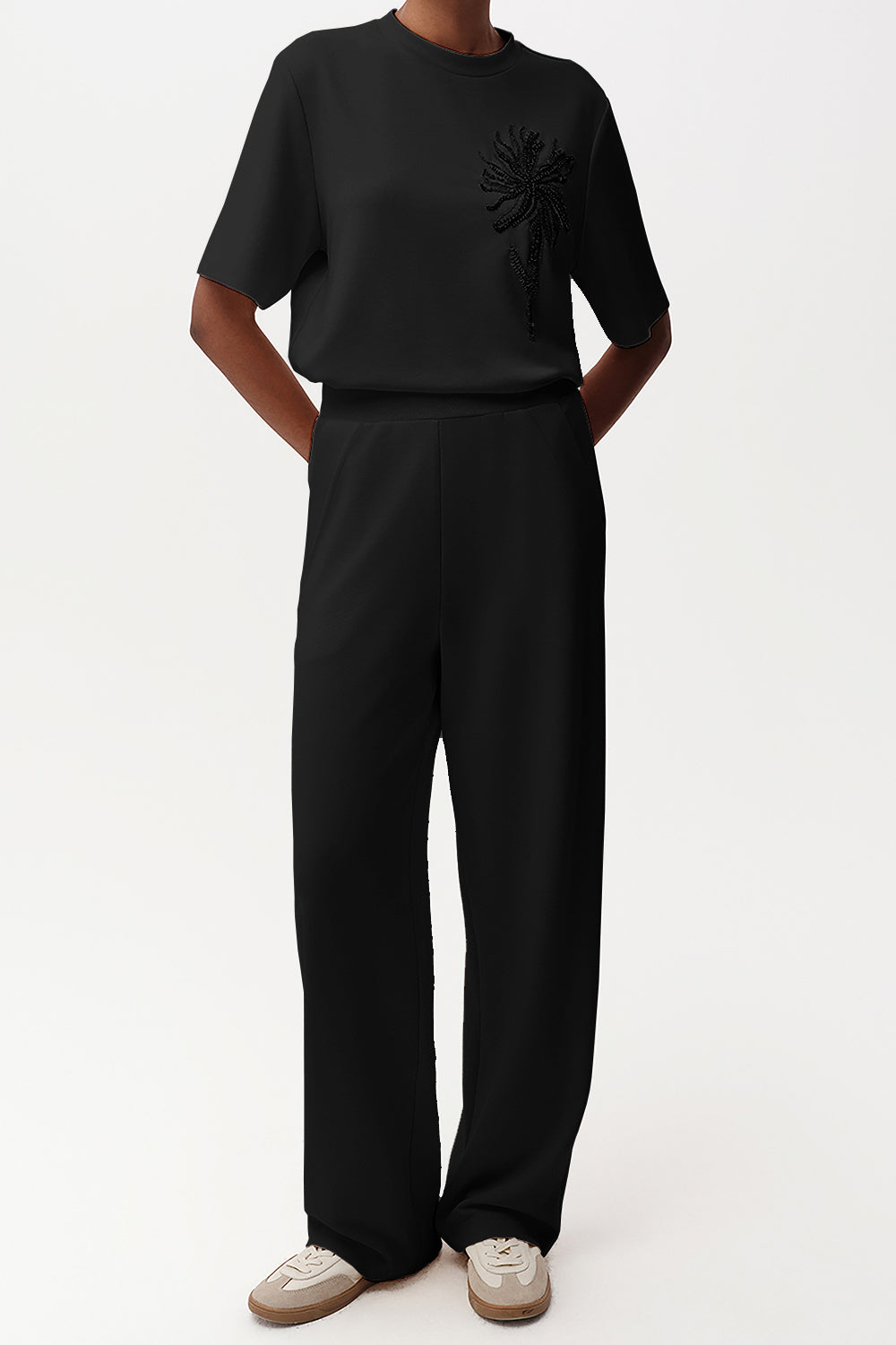 Black Wide Leg Knit Trousers