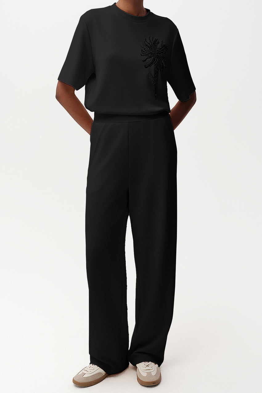 Black Wide Leg Knit Trousers