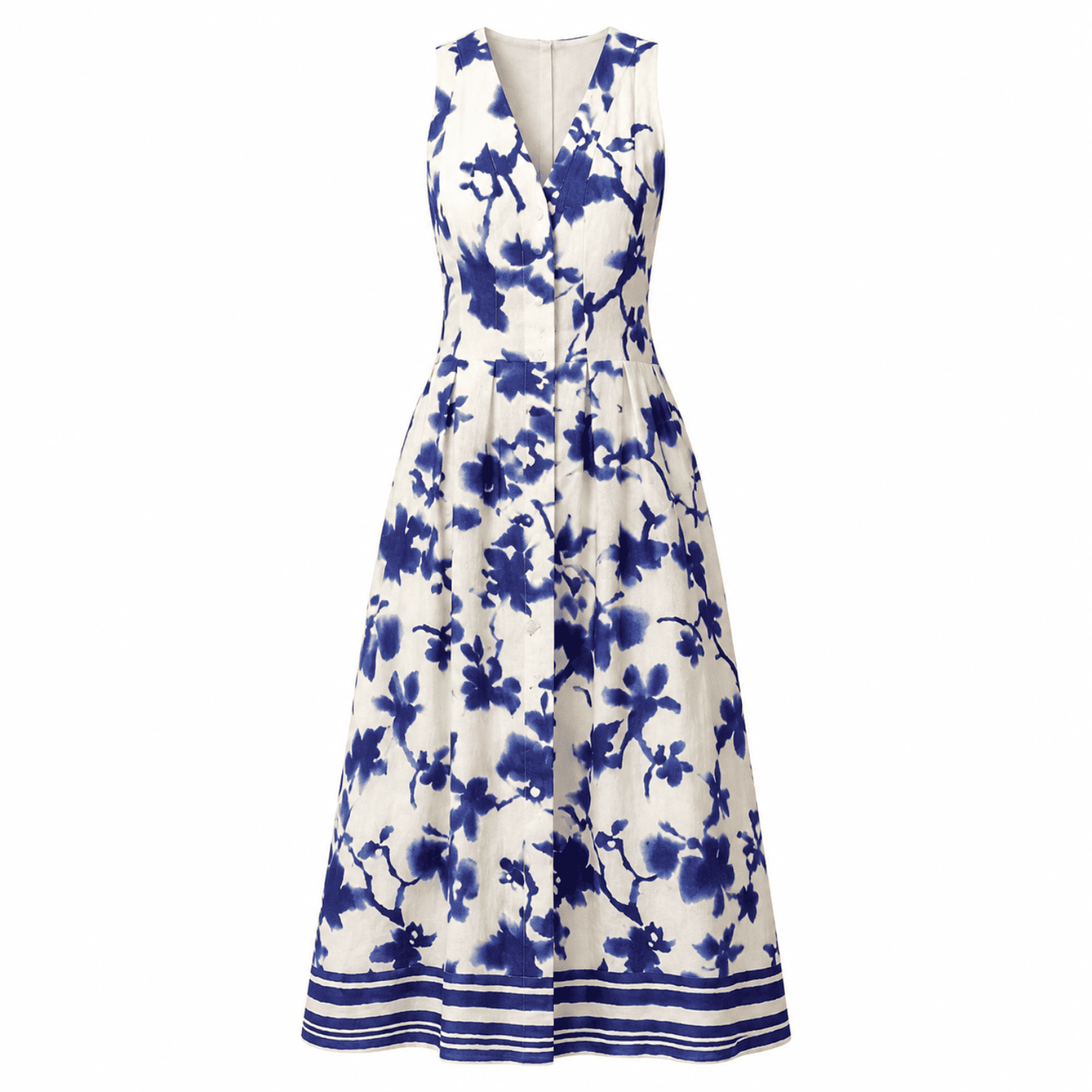 Zeta Sleeveless V Neck Midi Dress - Blue
