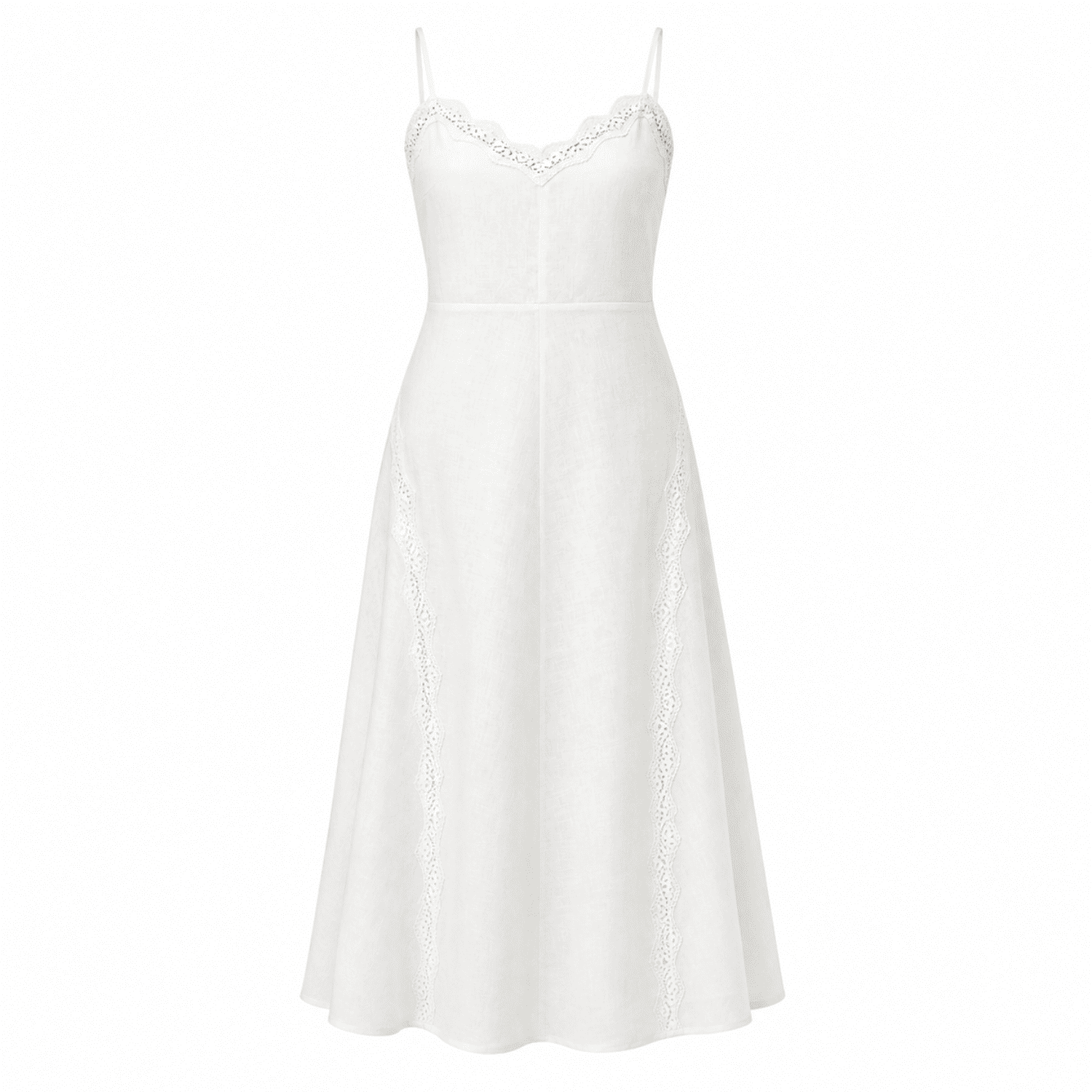 Briellyn Lace Detail Strappy Linen Midi Dress - White