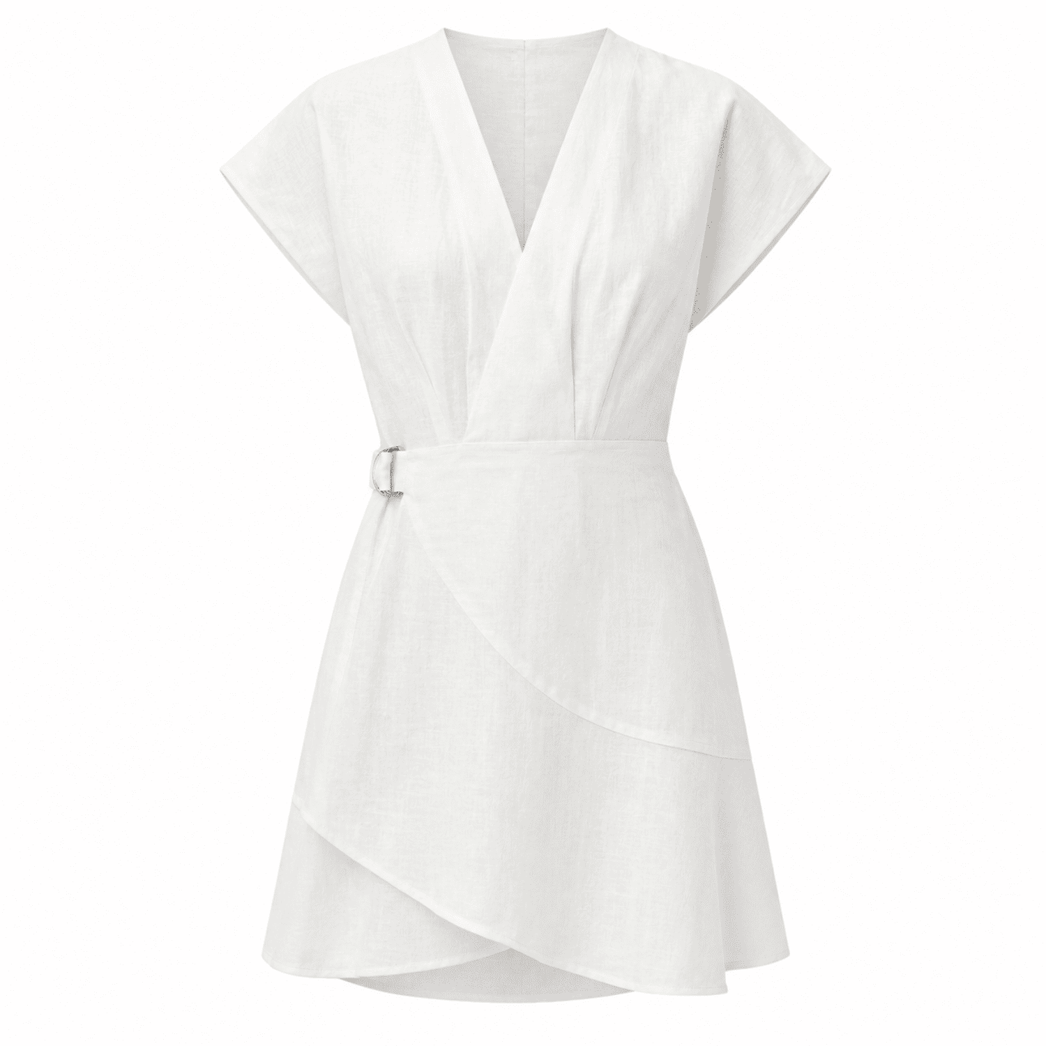 Callanne V Neck Cap Sleeve Linen Mini Dress - Ecru