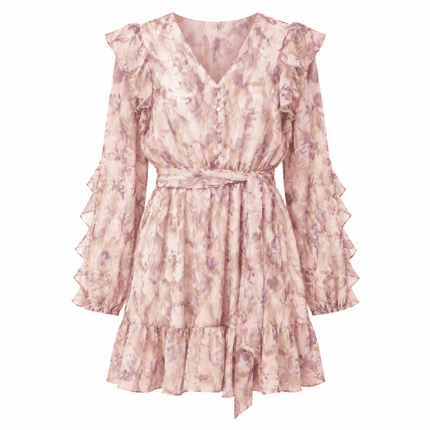 Katelin V Neck Belted Mini Dress - Multi Color