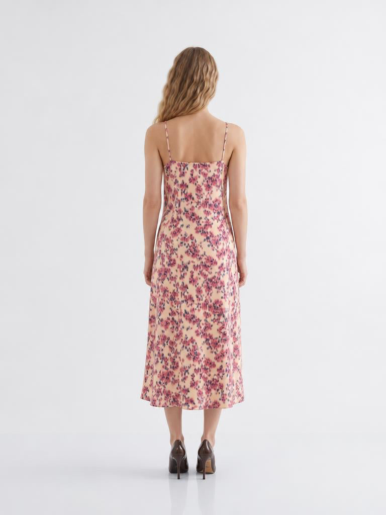 Strappy Cowl Neck Satin Midi Dress - MULTICOLOR