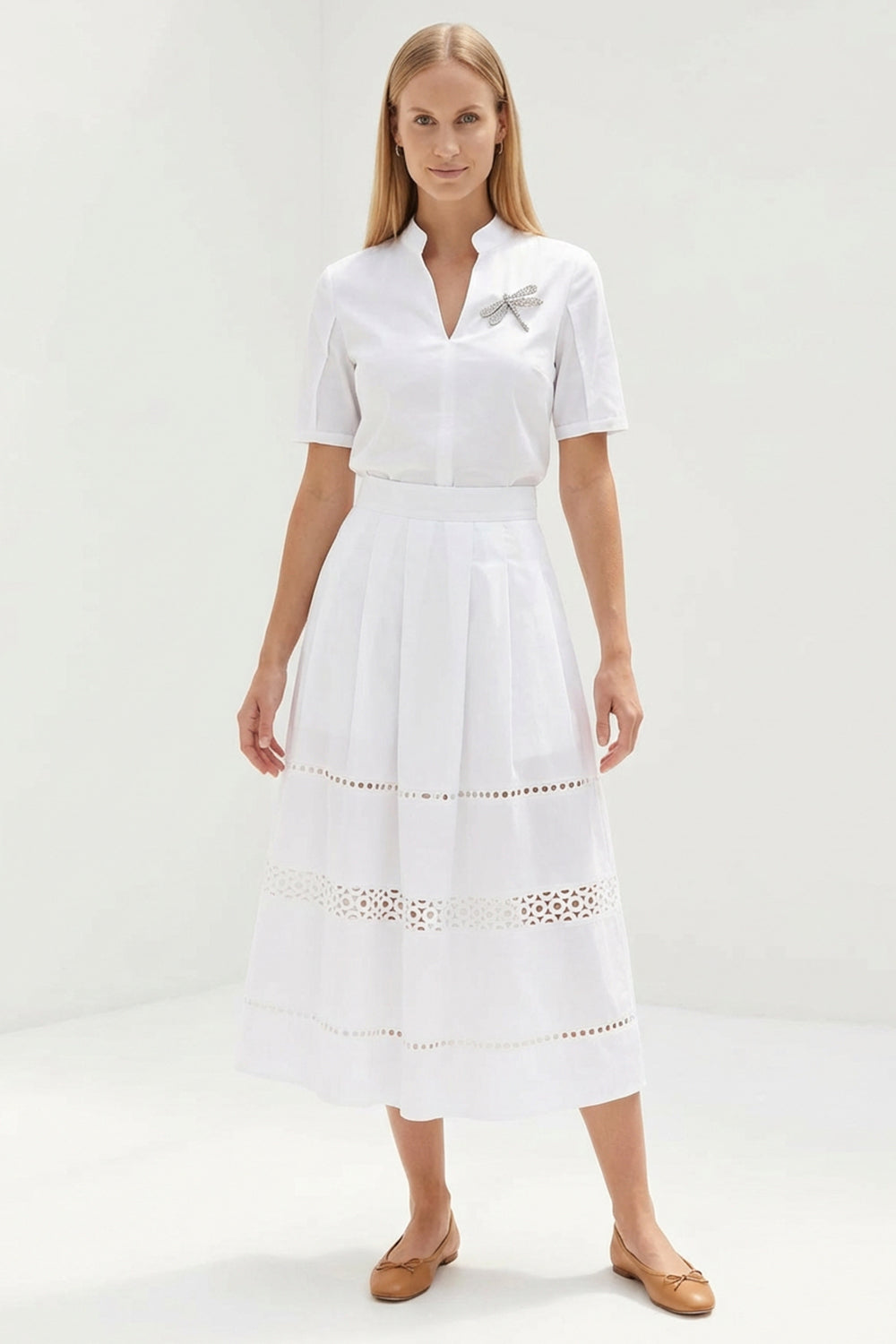 Broderie Detail Midi Karsyn Skirt - WHITE