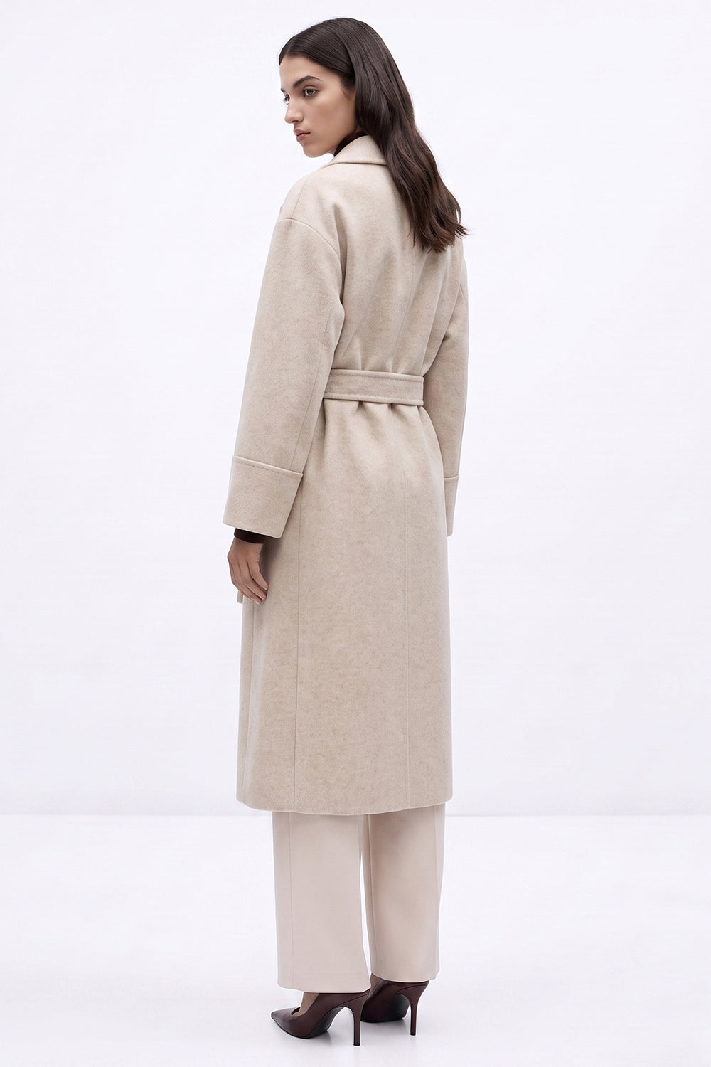 Raglan Sleeve Lined Coat with Belted Waist - ECRU