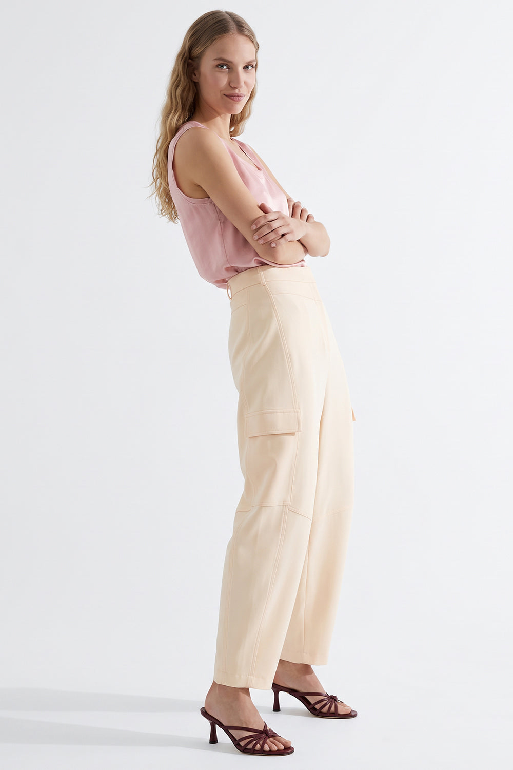 High-Waisted Cargo Pocket Balloon Trousers - CREAM