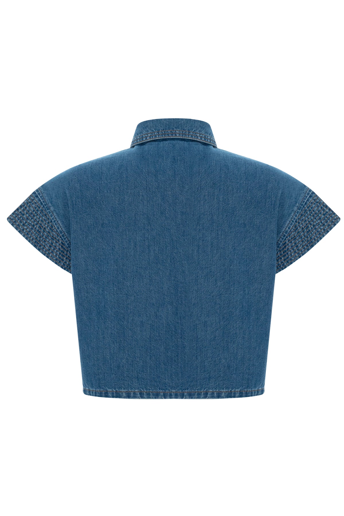 Denim Look Pocketed Shirt - BLUE