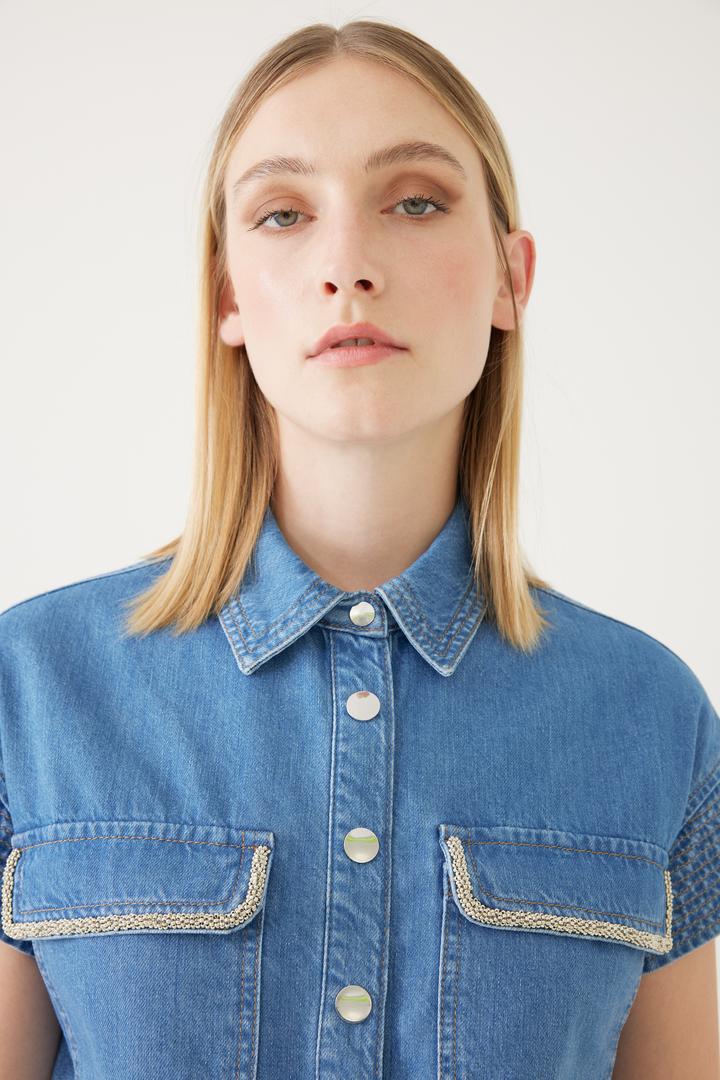 Denim Look Pocketed Shirt - BLUE