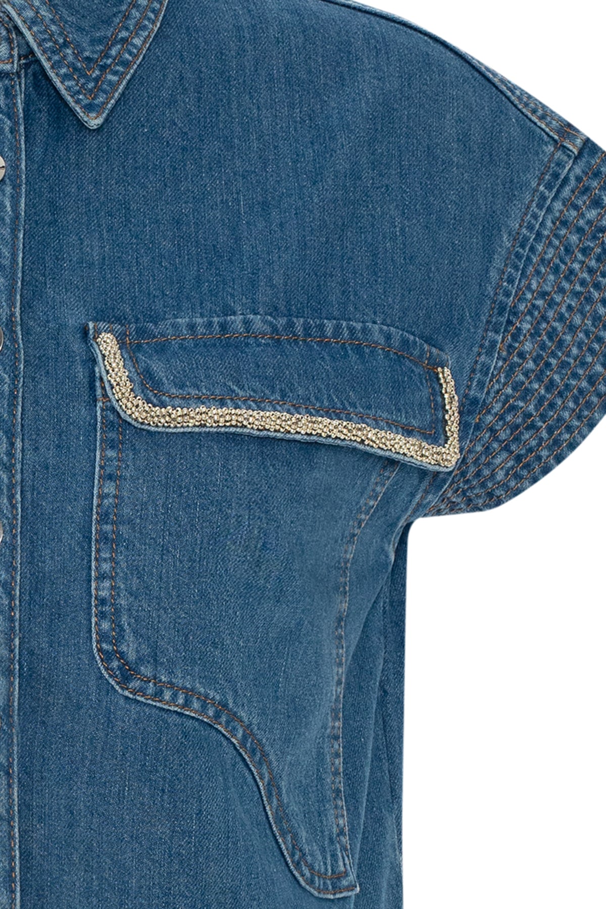 Denim Look Pocketed Shirt - BLUE