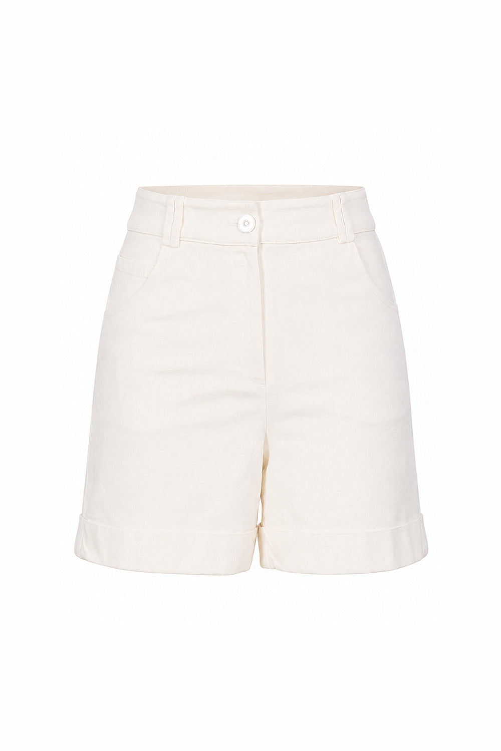 Pocketed Button Front Denim Shorts - ECRU