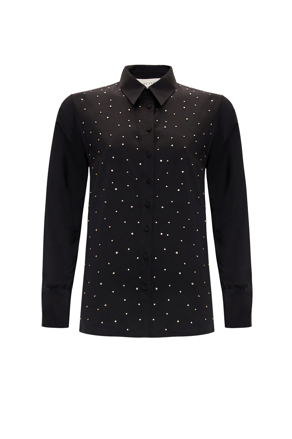 Elegant Stone Detail Long Sleeve Shirt - Black