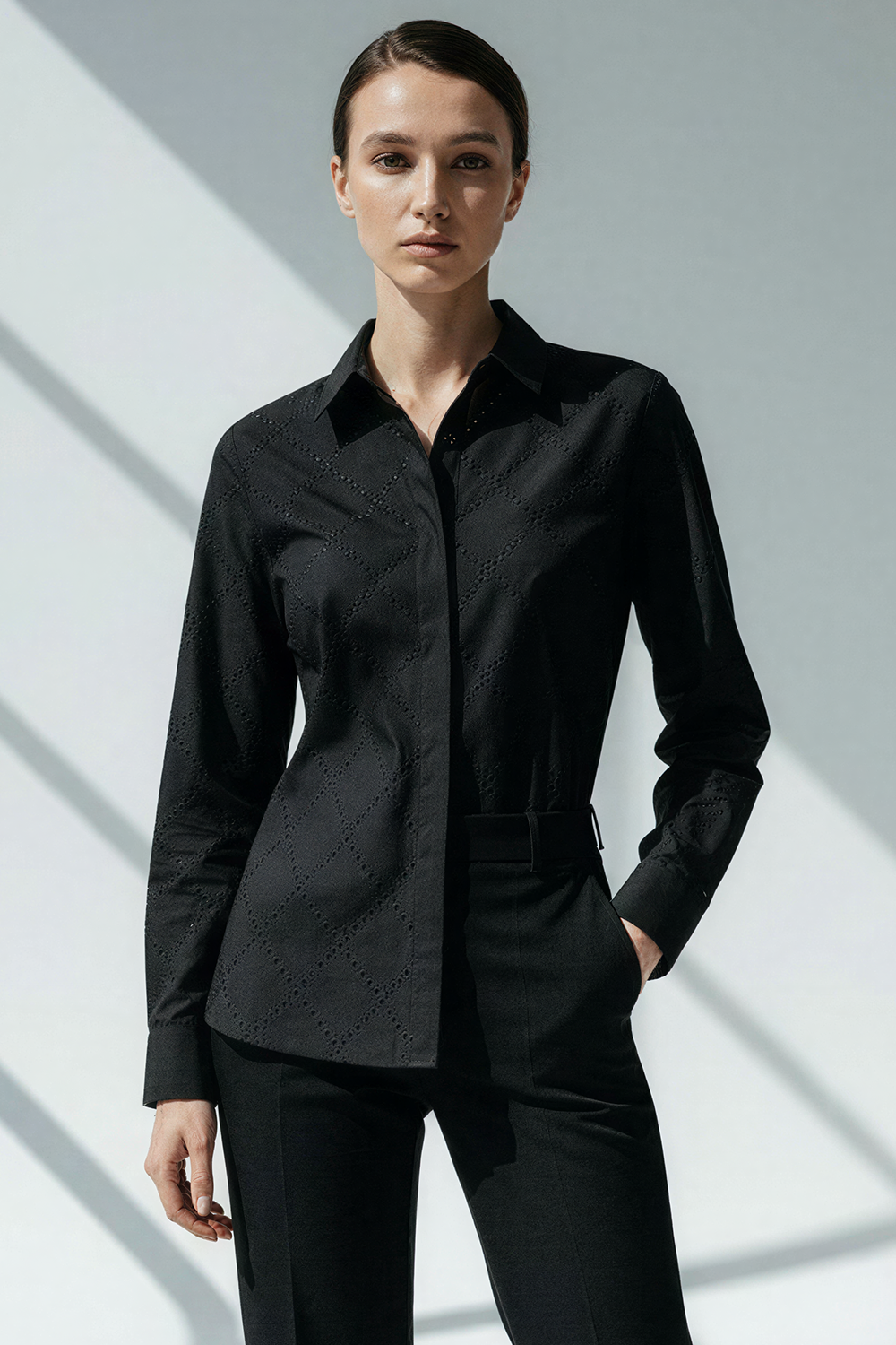 Stone Pattern Pocketless Long Sleeve Regular Fit Cotton Shirt