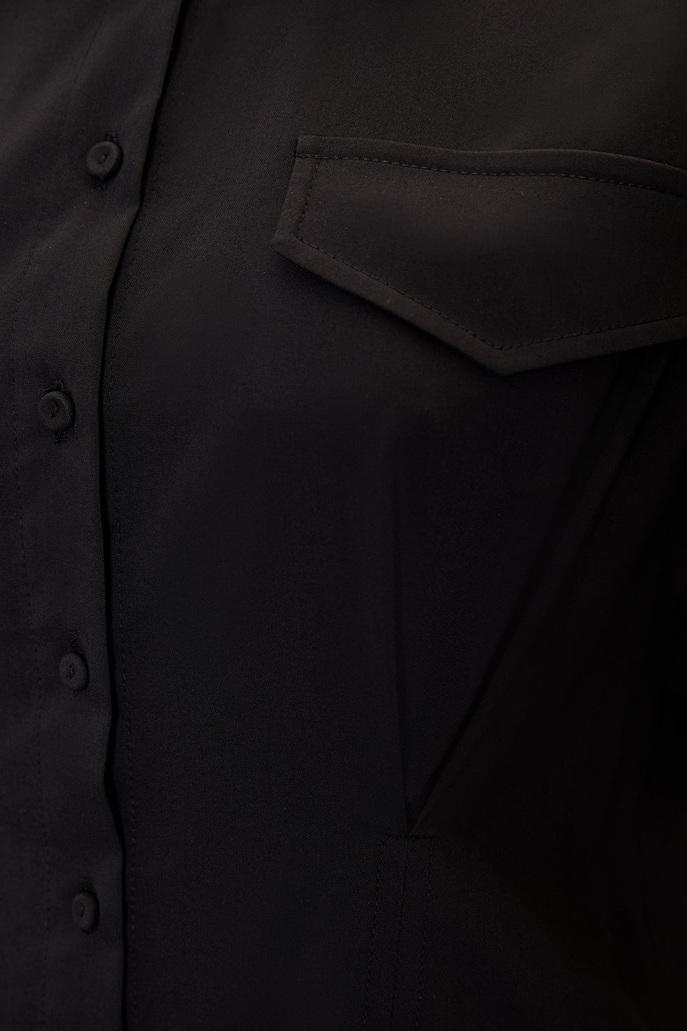 Black Slim Fit Midi Dress with Shirt Collar and Long Sleeves