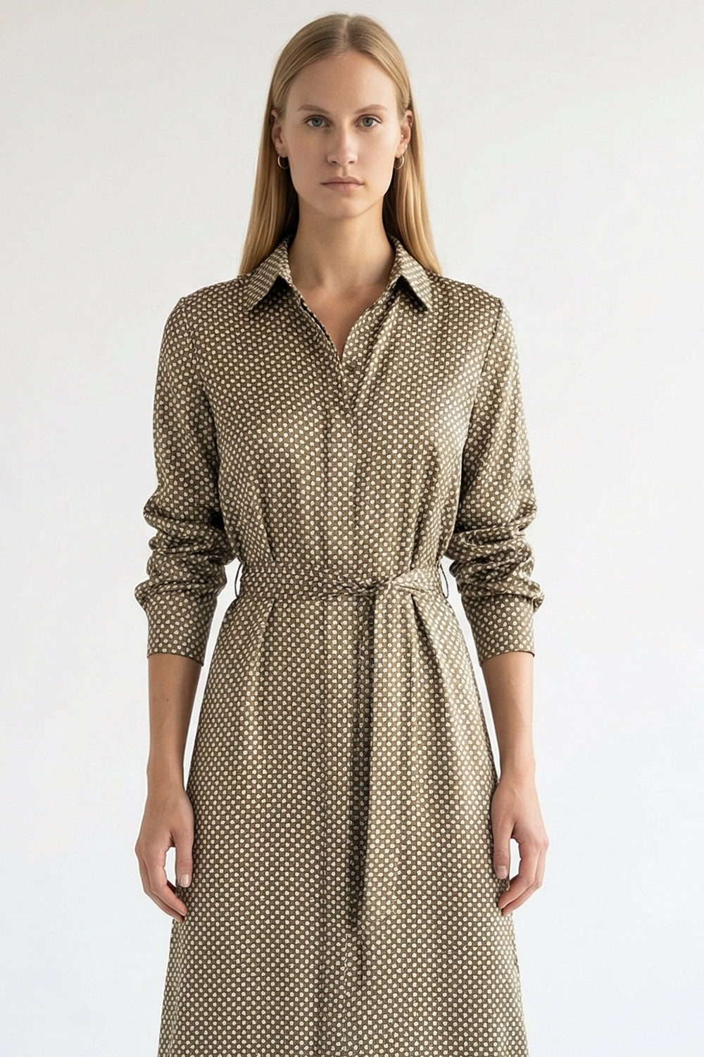 Elegant Printed Woven Shirt Dress with Long Sleeves