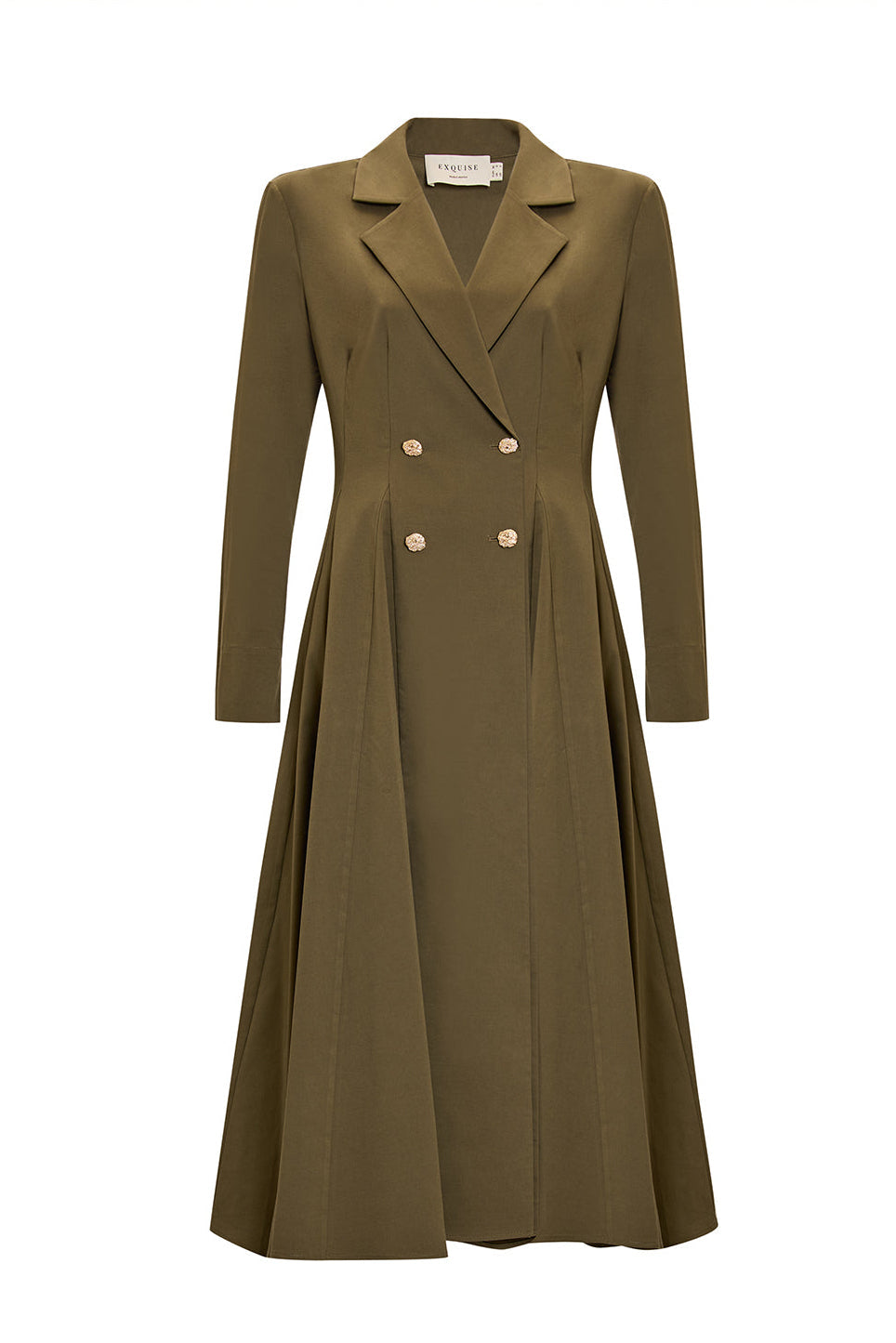 Elegant Gold Button Double Breasted Midi Blazer Dress