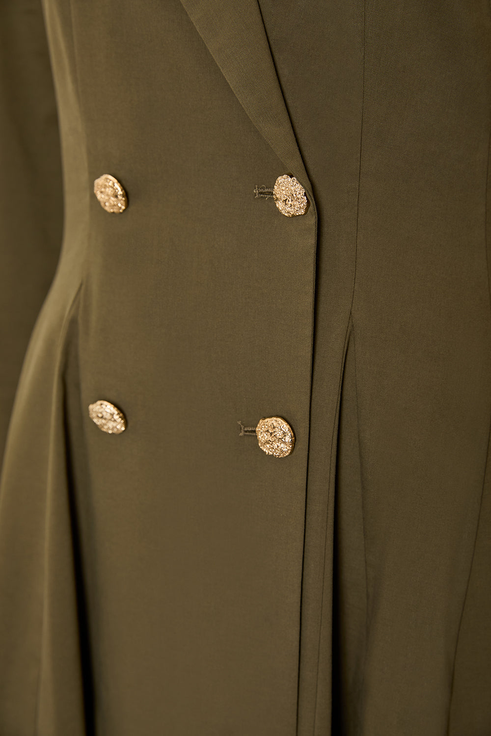 Elegant Gold Button Double Breasted Midi Blazer Dress