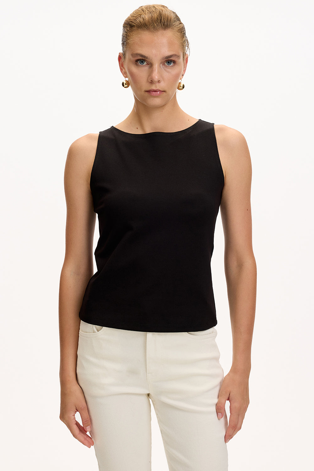 Chelsea Black Sleeveless Boat Neck Knit Blouse