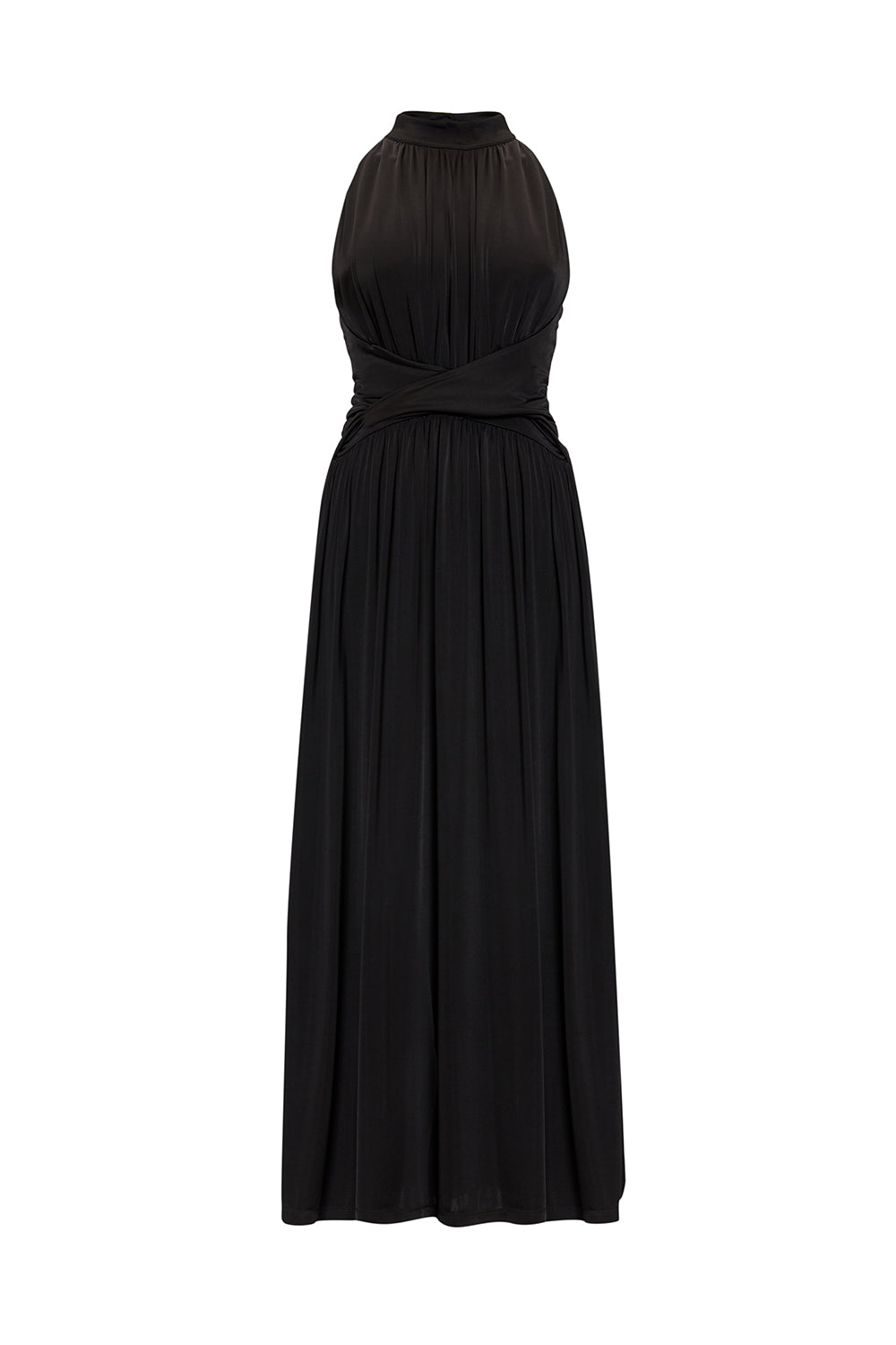Pleated Knit Dress with Halter Neck - Black